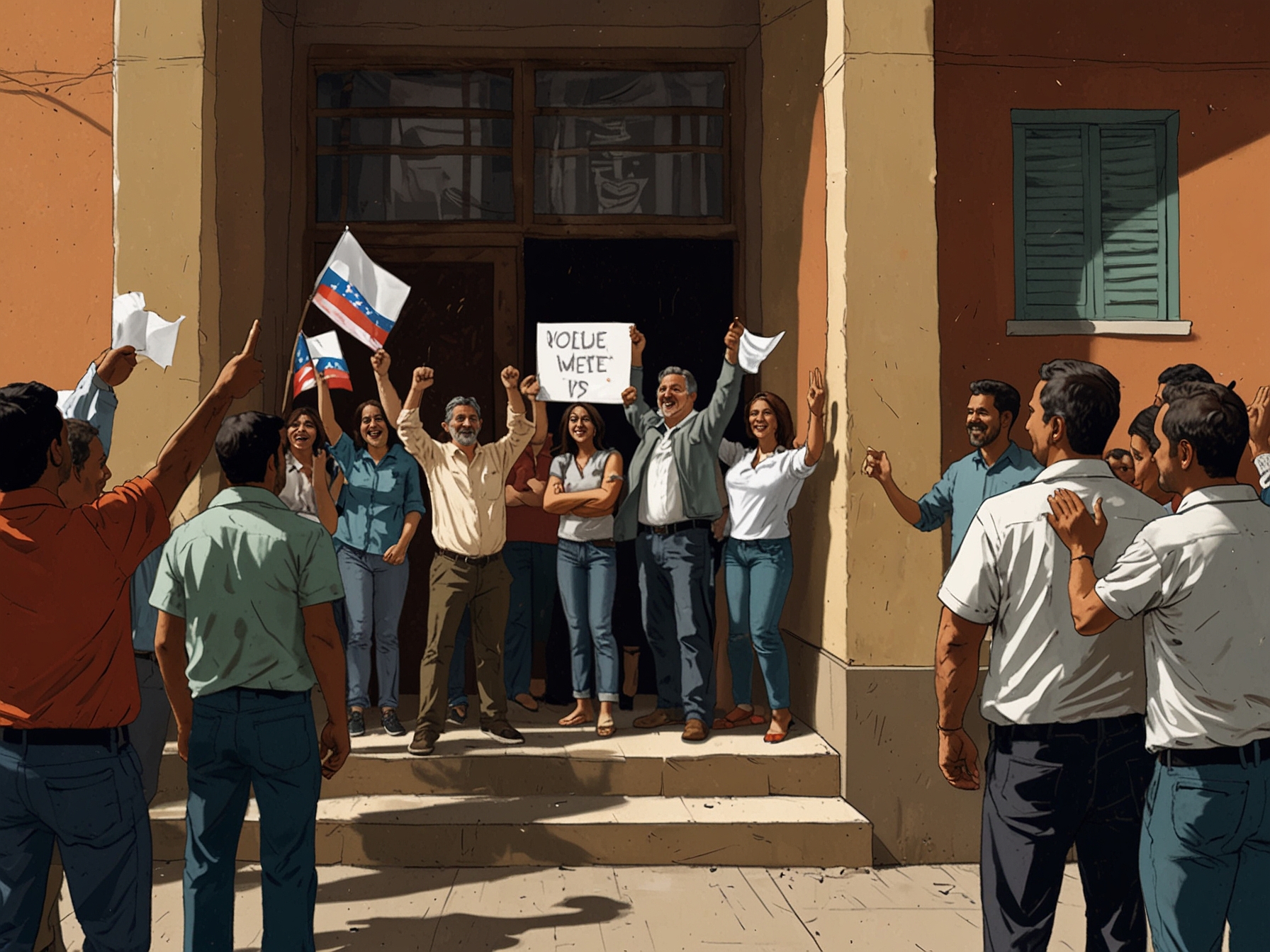 Voters line up at a bustling polling station in Santiago, showcasing civic engagement and the democratic process as they participate in the gubernatorial elections.