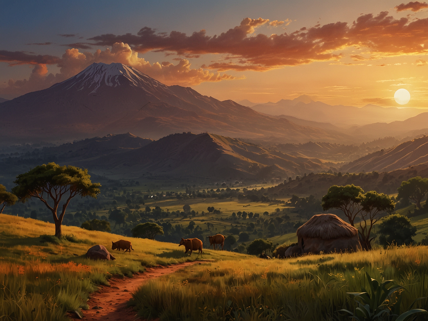 An image of a lone traveler standing on an Ethiopian hilltop, gazing at the horizon, representing the pursuit of dreams and the profound impact of personal journeys in life.