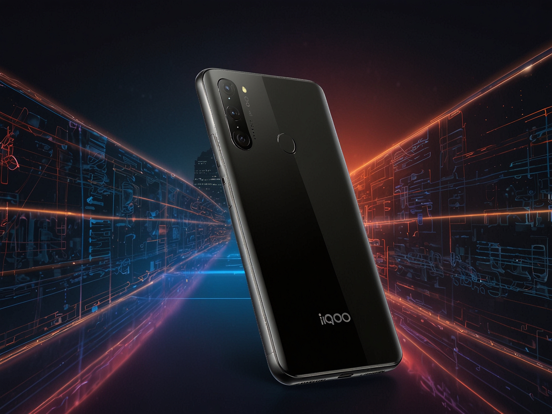 An eye-catching image showcasing the iQOO 13 smartphone, highlighting its sleek design, vibrant display, and unique triple-camera setup against a backdrop of modern technology.