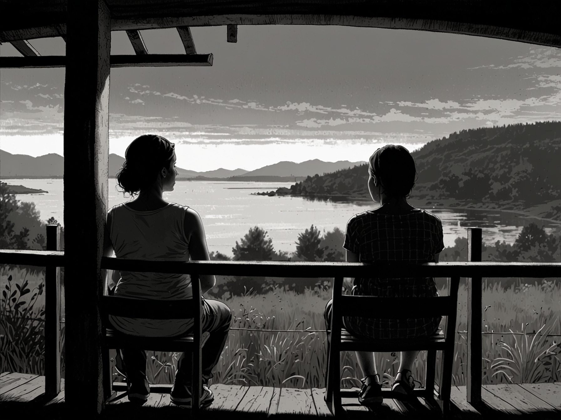 A somber yet hopeful scene featuring a pregnant woman looking thoughtfully at a scenic view, symbolizing the emotional complexities of motherhood and public scrutiny.