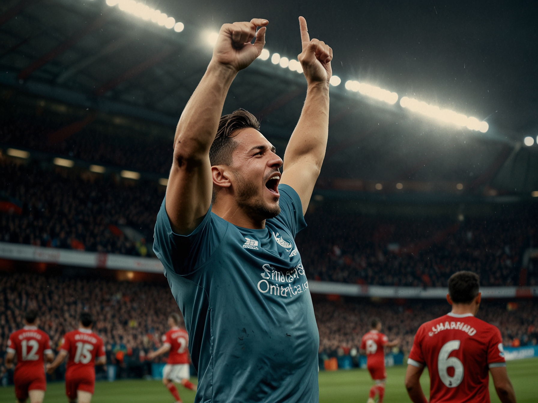 Luis Díaz celebrating on the pitch after his impactful performance in Liverpool's comeback against Southampton, showcasing determination and team spirit.