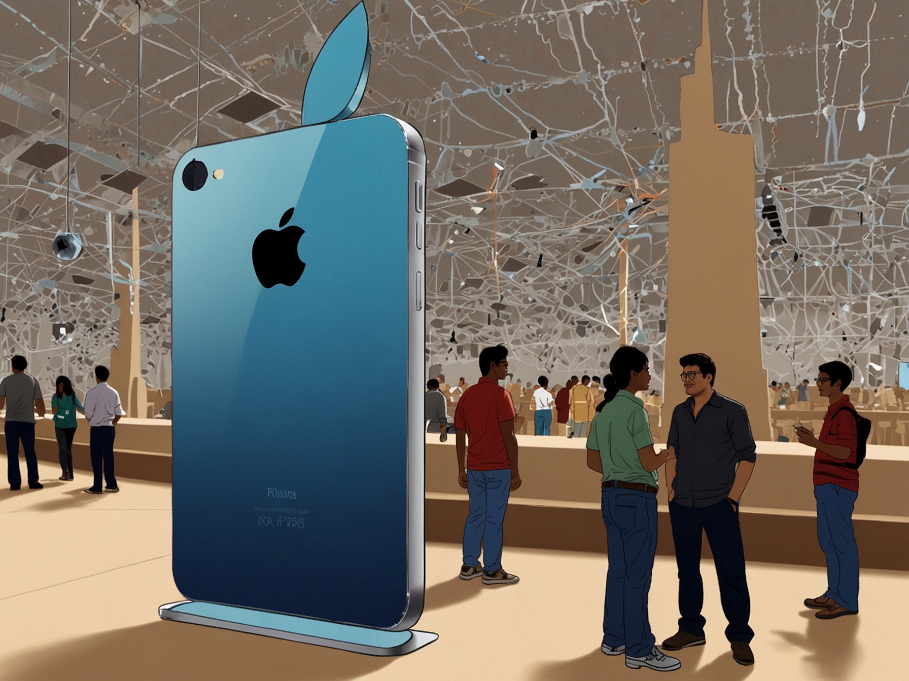 A vibrant photograph of a crowded Apple store in India, illustrating consumer excitement and engagement with the brand.