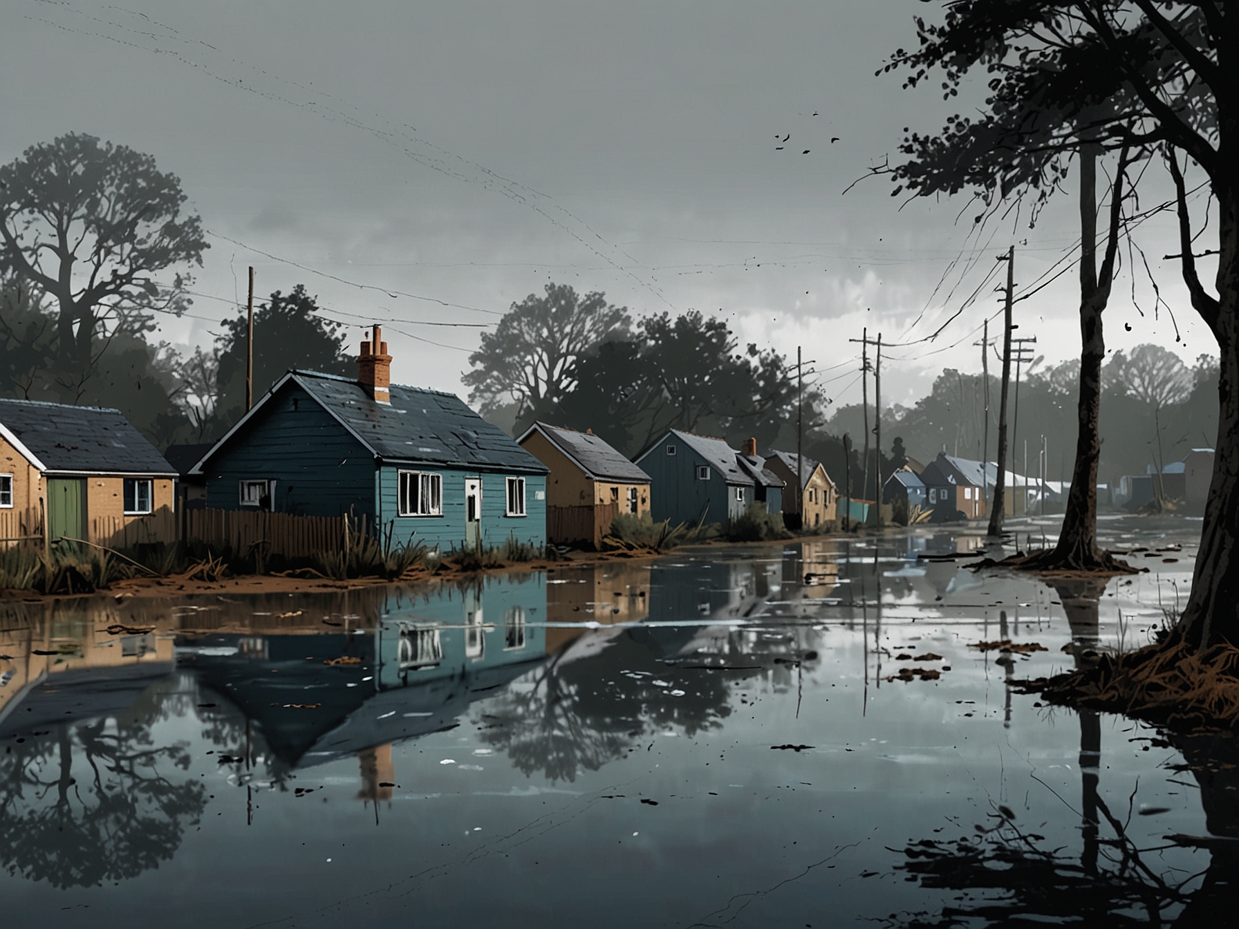 Devastated neighborhoods with residents cleaning up after Storm Bert, displaying the emotional toll and destruction caused by severe weather conditions.