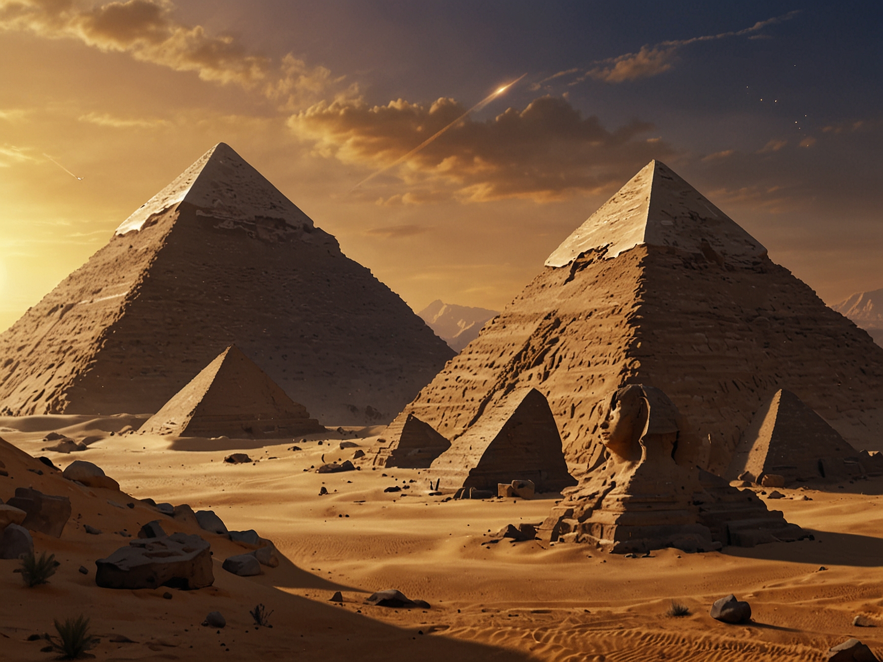 A skeptical archaeologist examining a map of ancient Egypt filled with alien-themed annotations, showcasing the clash between scientific inquiry and sensationalized claims.