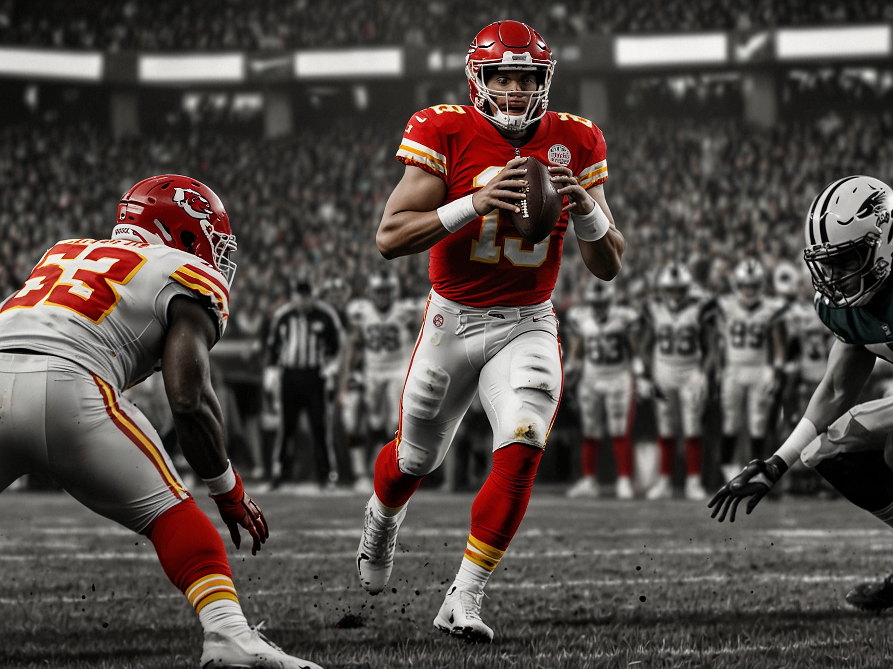 A jubilant display of Kansas City Chiefs fans cheering passionately, expressing the highs and lows of nail-biting victories, emphasizing the emotional rollercoaster of following their team.
