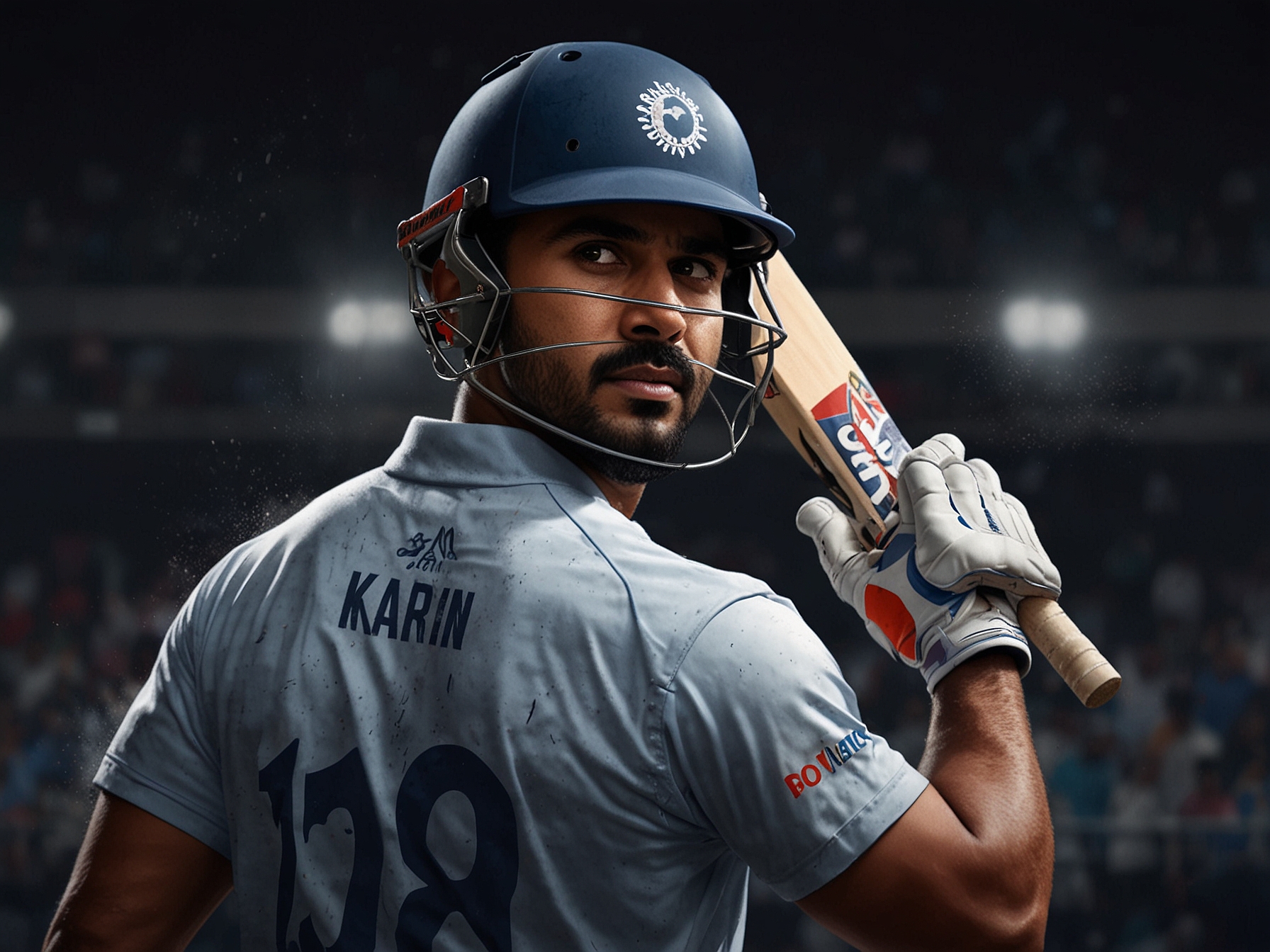 A collage featuring Karun Nair in various batting poses, merging moments from his past performances with a goal of resurgence in the IPL, underscoring his journey of resilience.