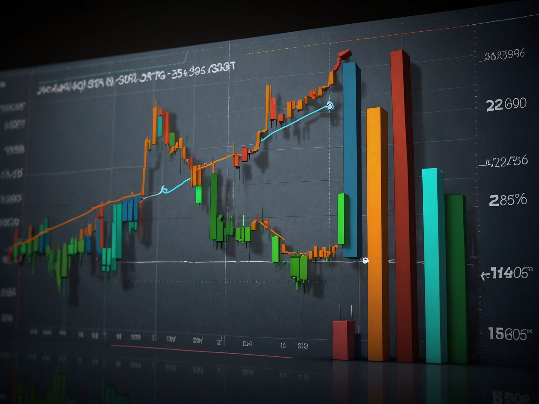 A close-up image of stock market tickers with green arrows indicating rising prices, symbolizing the optimism in the Indian market post-election results.