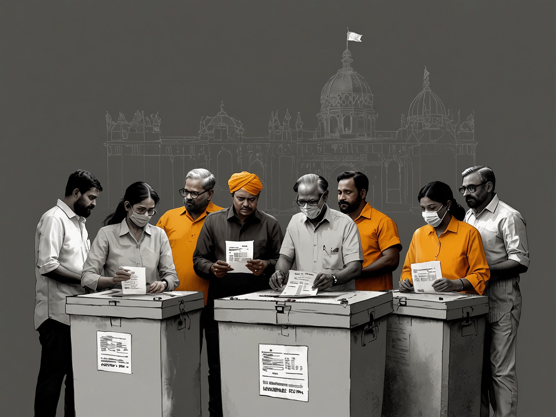 An outdoor political rally in Maharashtra, where party leaders emphasize the theme of Hindu unity, illustrating the emotional connections between politics and community identity.