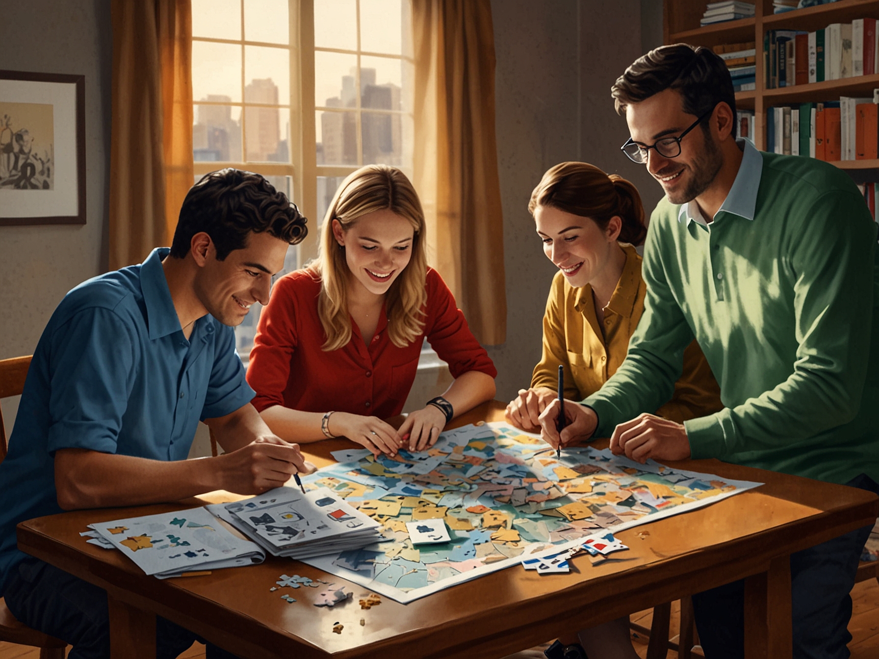 An overhead view of a completed NYT Connections puzzle showcasing interconnected words with colorful highlights, illustrating the beauty and challenge of the game.