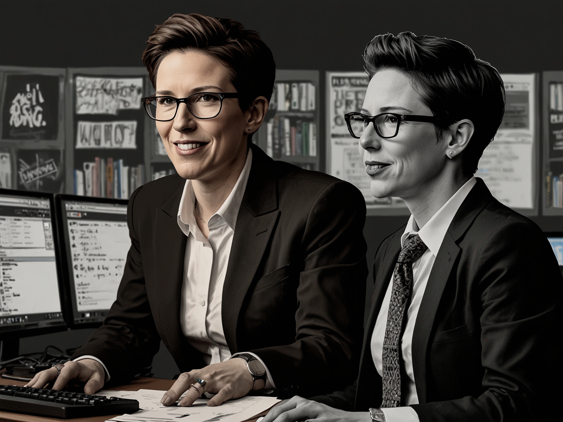 A side-by-side image showing a still of Rachel Maddow during her show alongside the meme shared by Elon Musk, reflecting the viral nature of the content and the ensuing public debate.