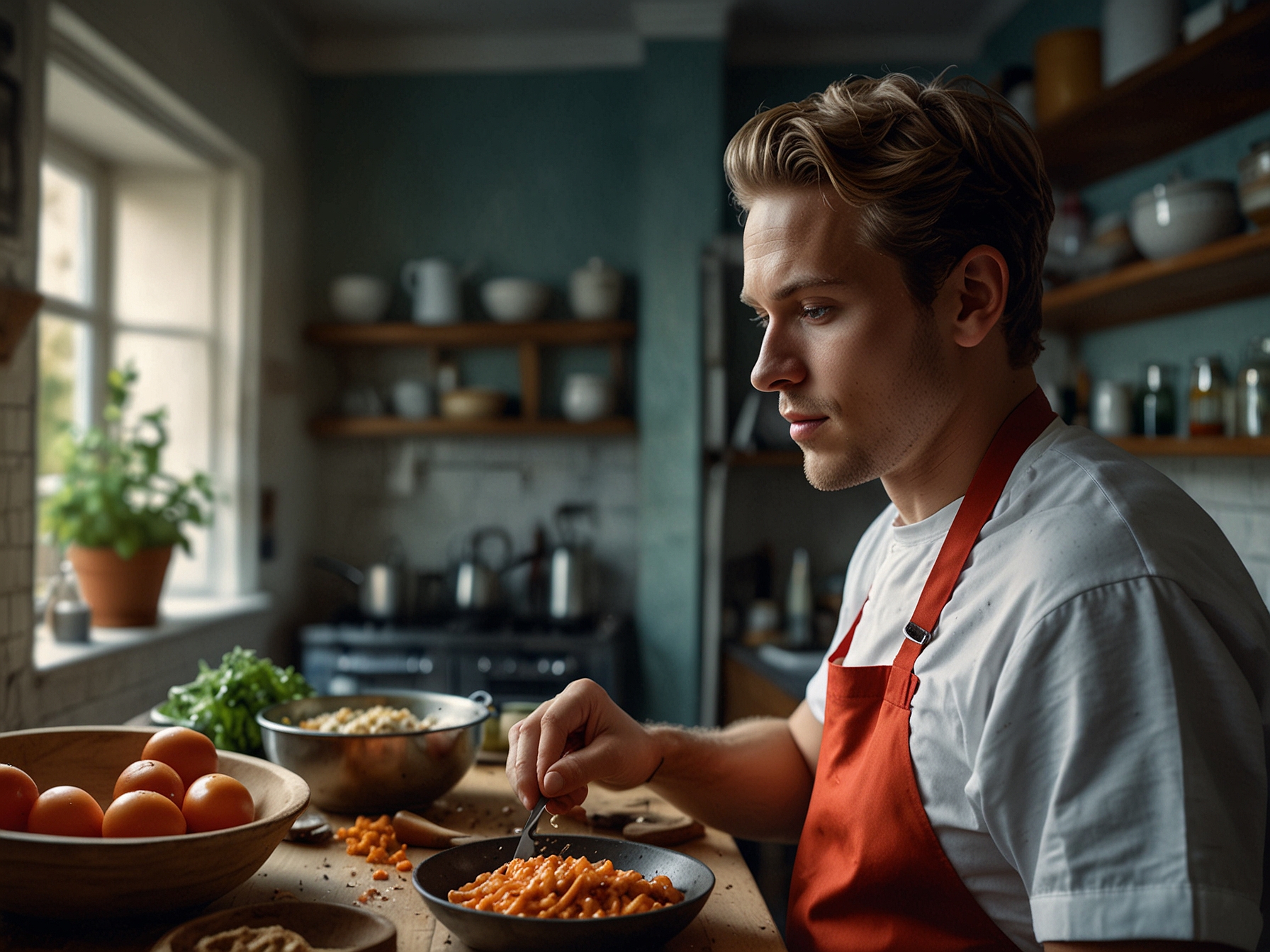 A collage of Christian Petersen, depicting his past as a rugby player involved in street fights contrasted with his present as a charismatic chef, symbolizing his remarkable journey of change.