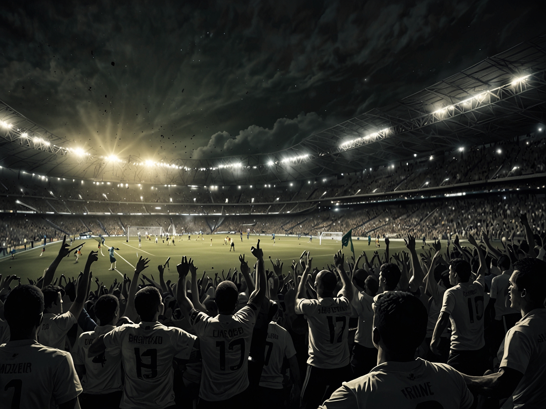 A close-up of a player in a tense moment during the Série B finale, contemplating the pressure of the match as the crowd holds their breath in anticipation of the outcome.