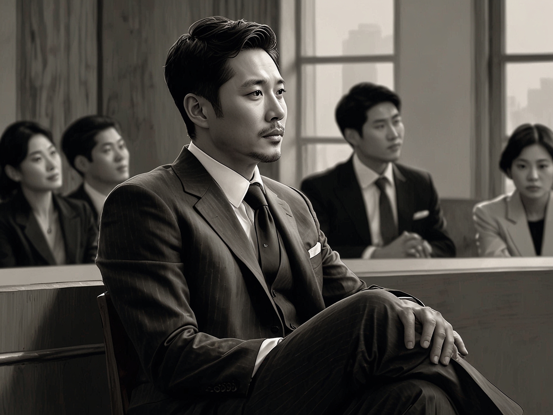 A serene setting depicting Jung Woo-sung and Moon Ga-bi engaging in a heartfelt conversation, discussing their co-parenting approach. The image showcases modern relationships, capturing the essence of their partnership in a uniquely supportive manner.