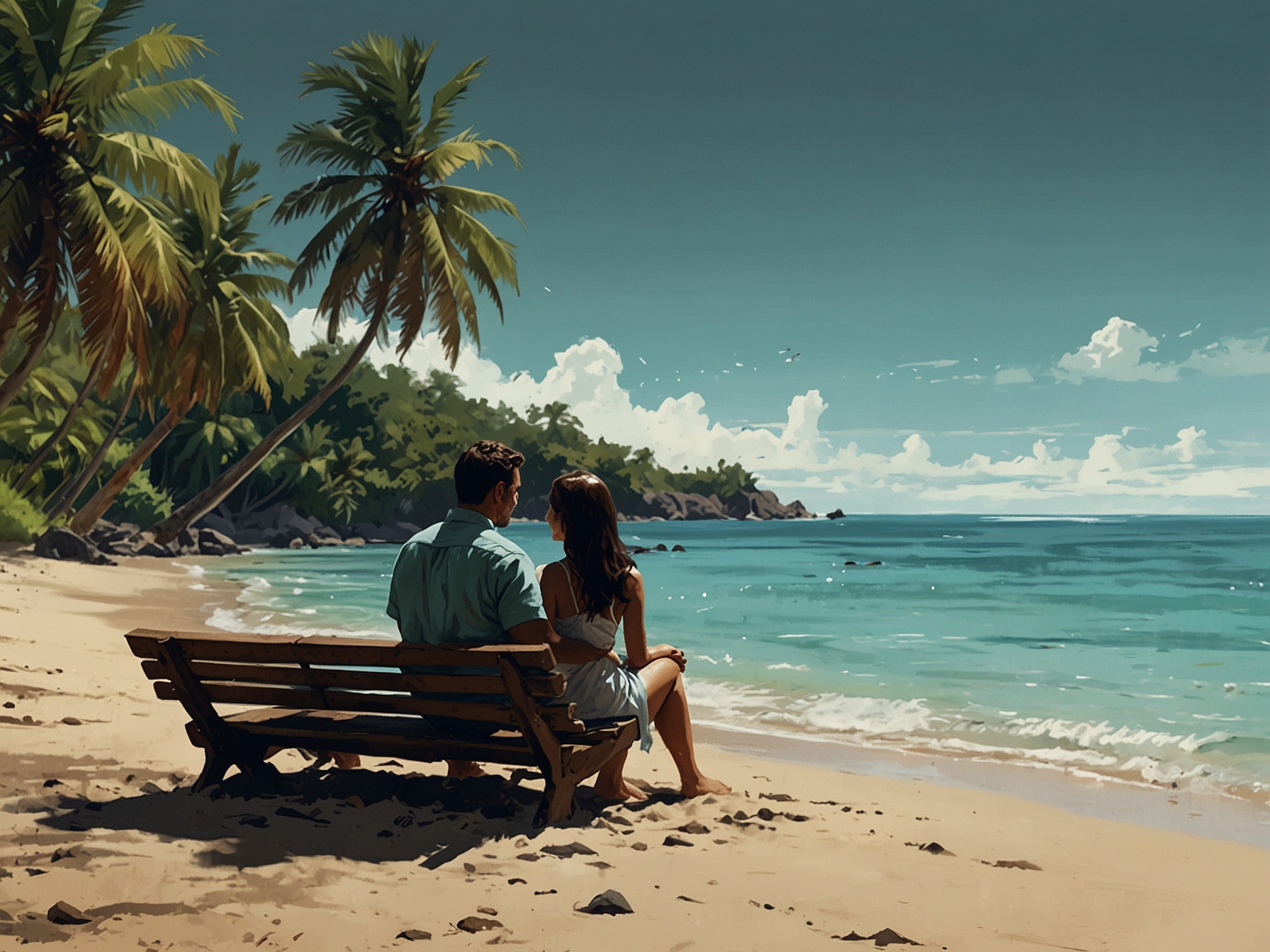 A picturesque atoll in Polynesia, where Olivier and Sandra exchanged vows, illustrating the beauty of their love story amidst stunning natural scenery.