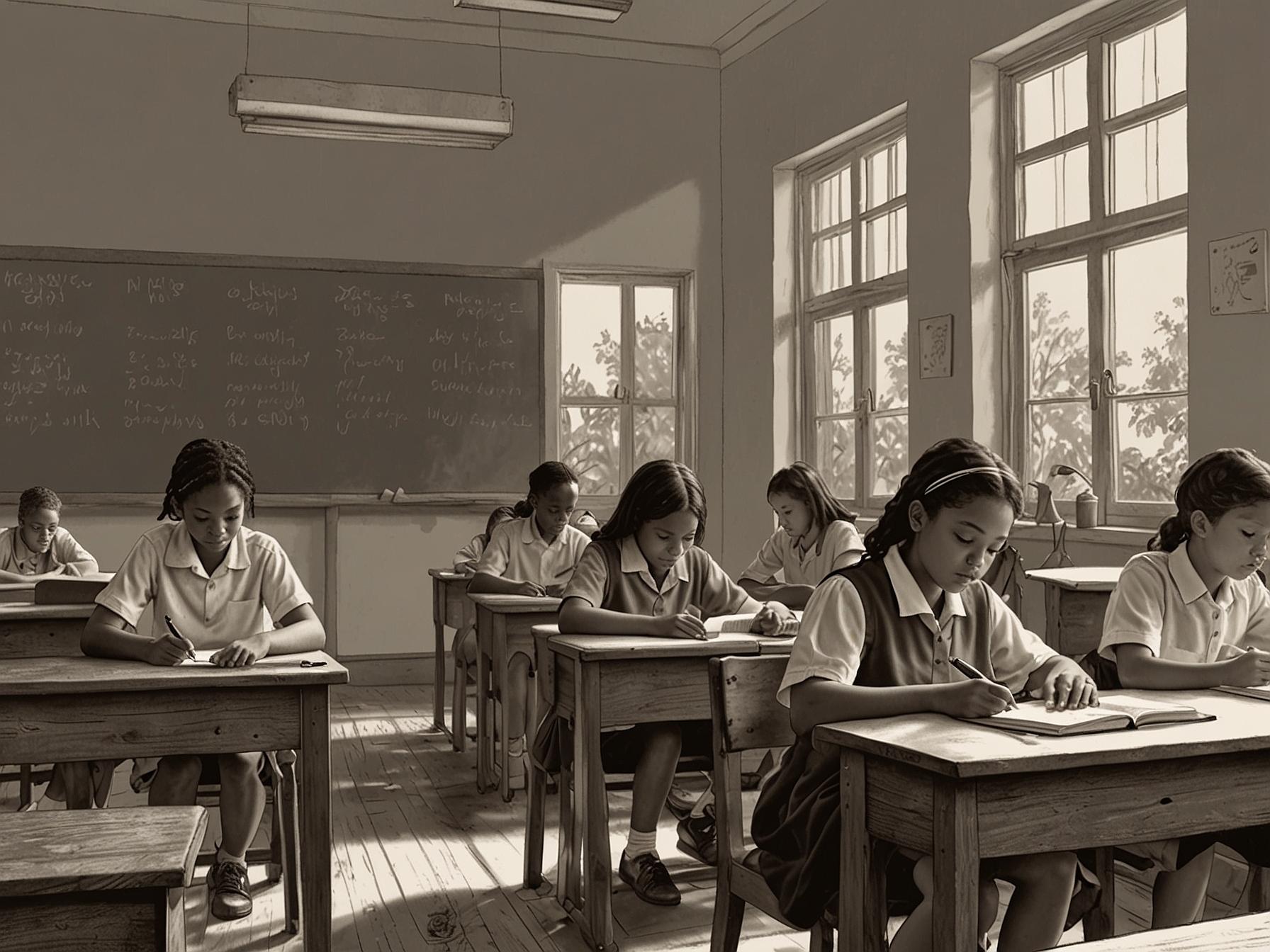 A visual representation showing two groups of students in discussion; one group is supportive of Bible lessons while the other group is expressing concerns, symbolizing the divided opinions on the new curriculum.