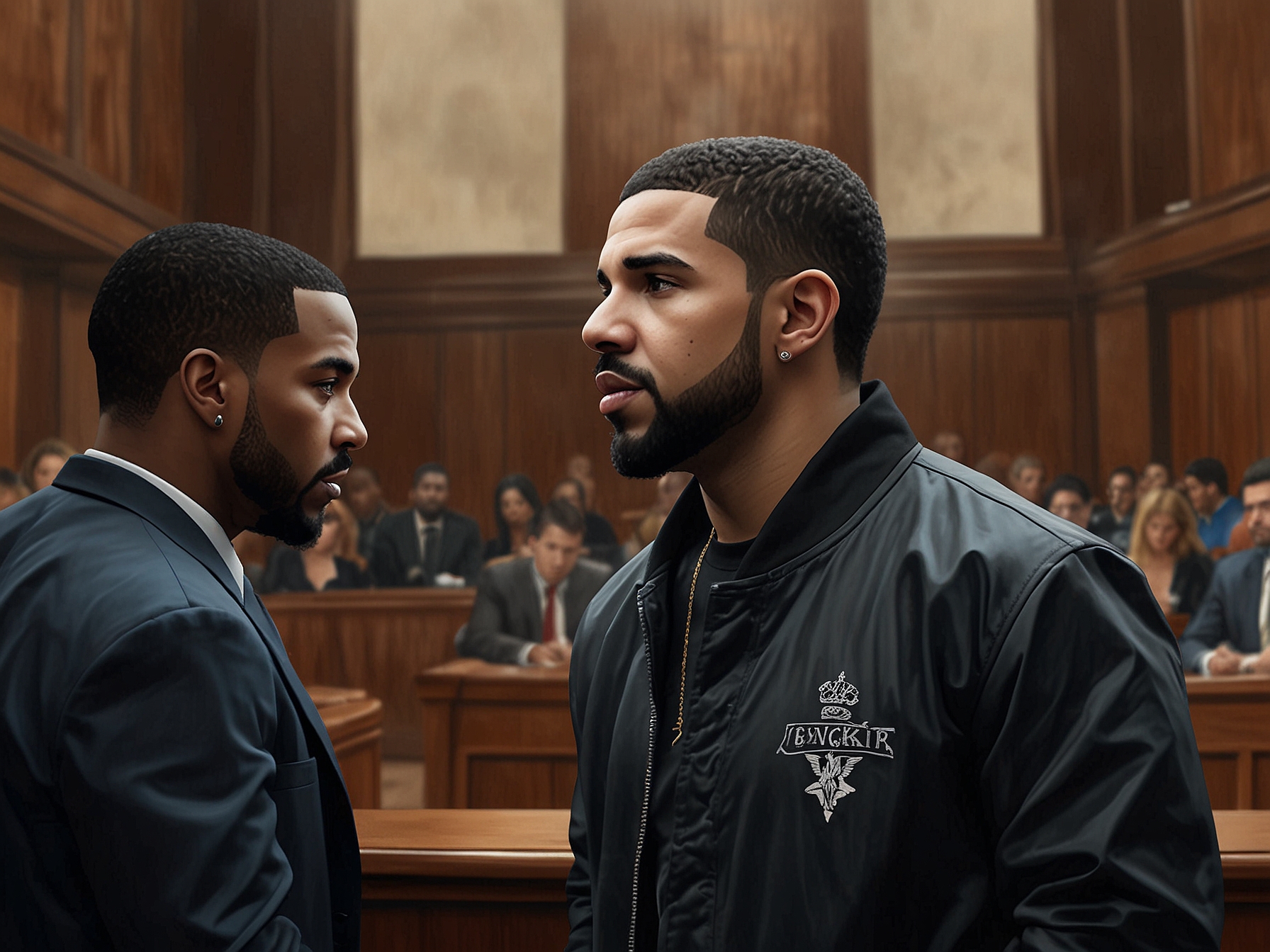 A graphic representation of the music streaming landscape, featuring Drake and Kendrick Lamar’s album covers with streaming numbers highlighting the competition between them, set against a backdrop of digital music notes.