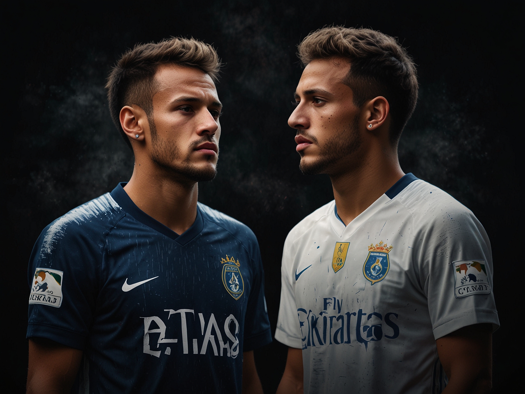 A dramatic split image featuring Neymar and Rodri, with Neymar looking frustrated and Rodri appearing contemplative, highlighting their different perspectives on player conduct.