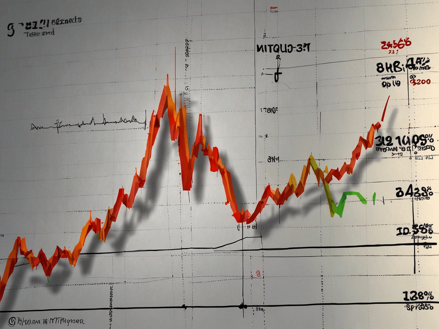 An upward-trending stock graph illustrating the dramatic rise of Triveni Turbine's stock price, with highlighted milestones and positive market sentiments surrounding the company.