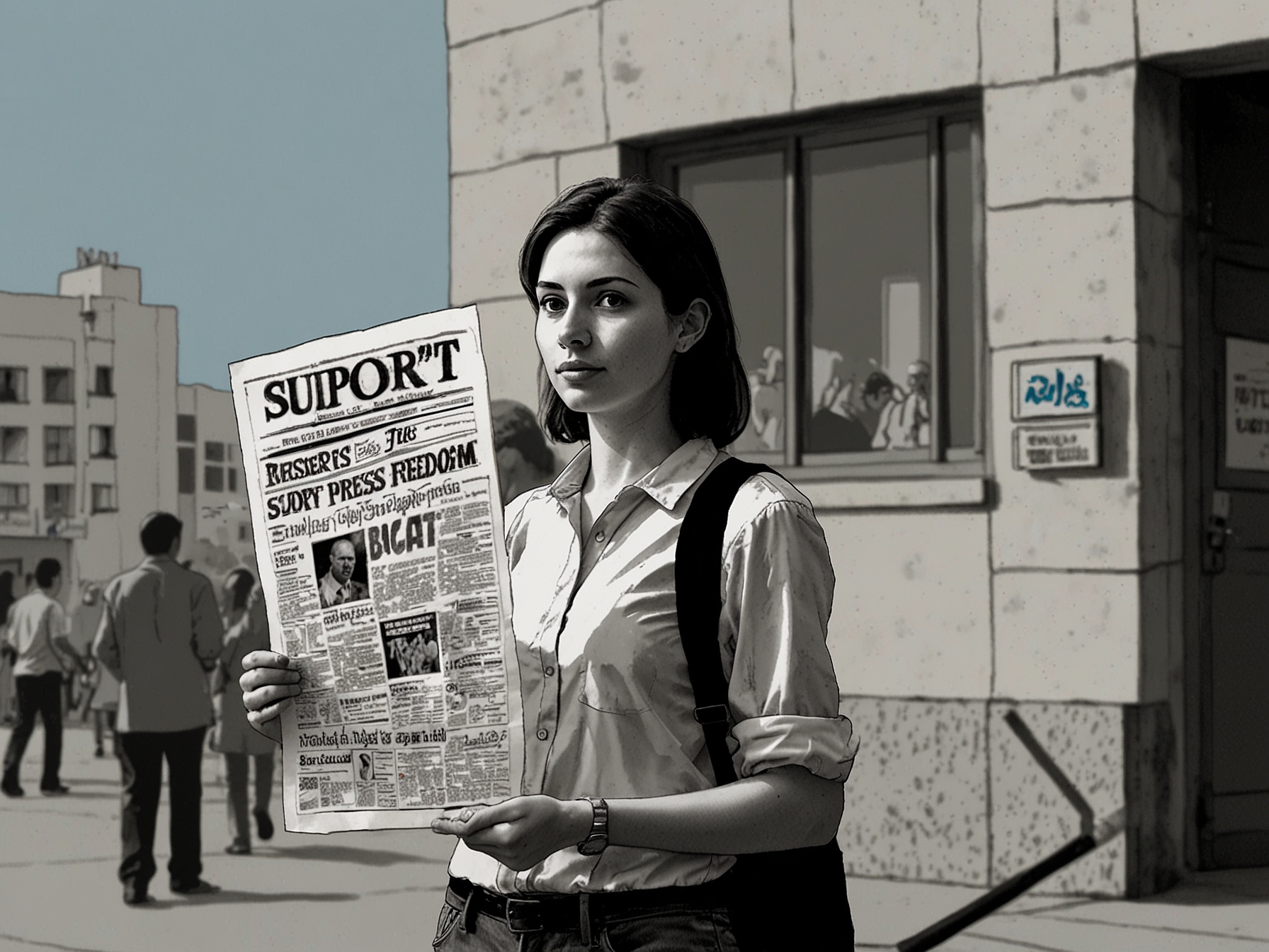 An editorial meeting at Haaretz, with journalists discussing the implications of Netanyahu's actions on press freedom, emphasizing the struggle for independent journalism.