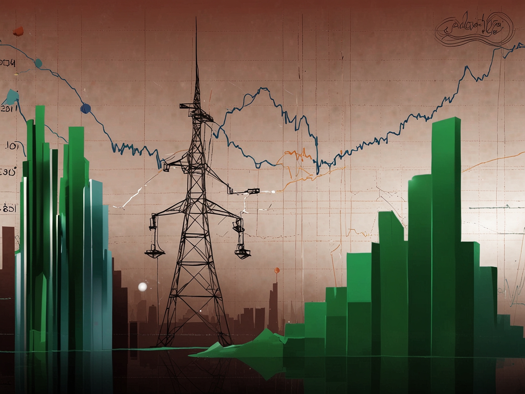 A group of stock market analysts discussing charts and data on telecom stock performance, highlighting the collaborative effort to interpret market trends and future investments.
