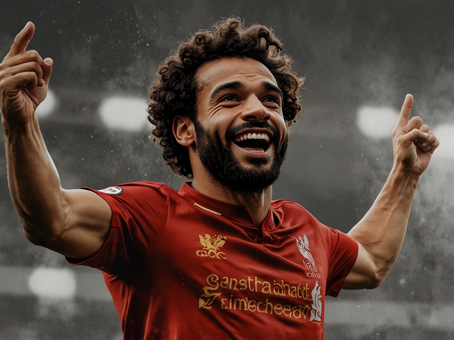 A split image featuring Salah in action on the field contrasted with the Liverpool FC logo, symbolizing his importance to the team and the uncertainty of his future with the club.