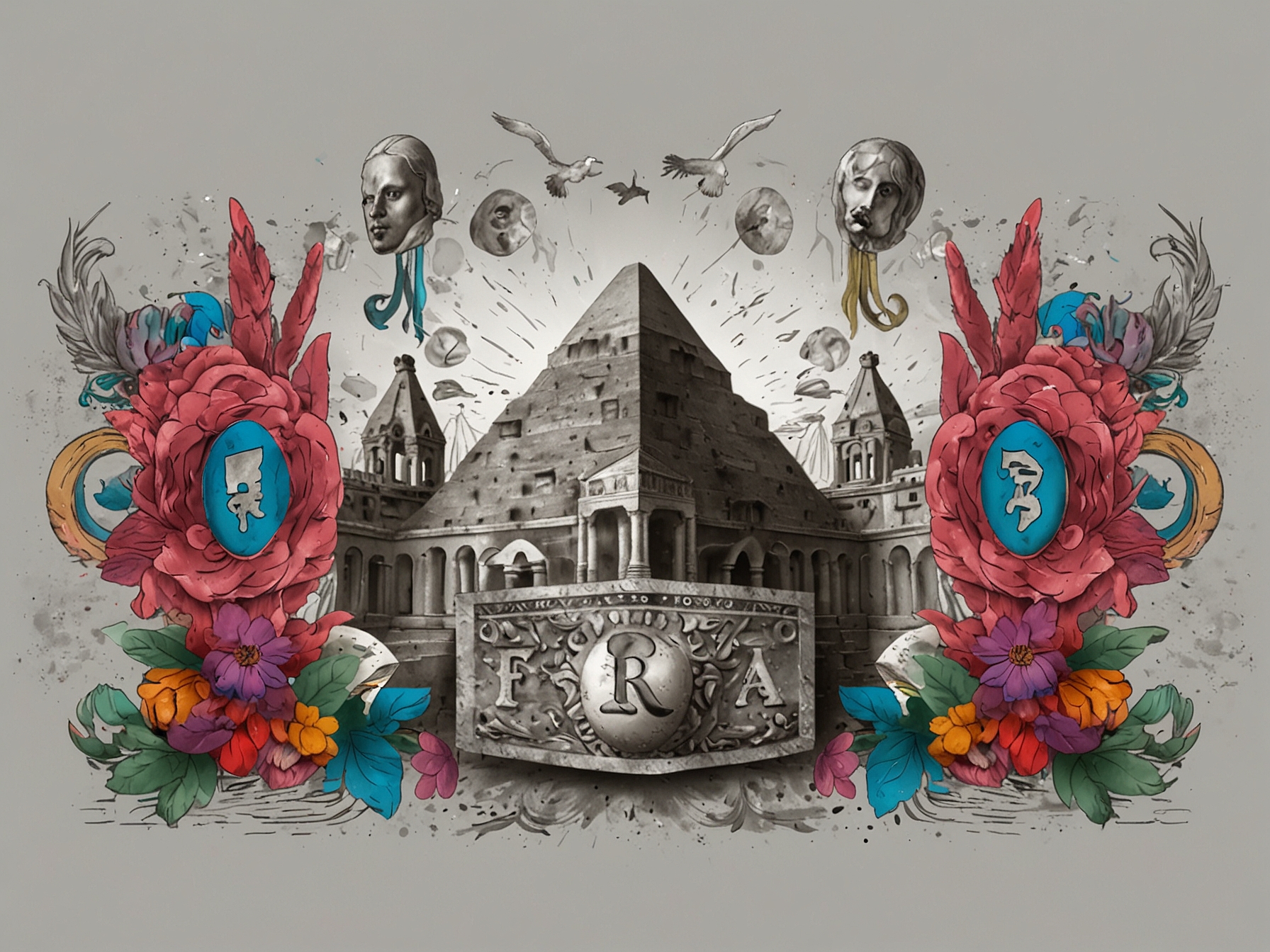 An illustration of Revolut's logo alongside imagery of Mexican currency and traditional banking elements, symbolizing the clash between innovative fintech and established banking in Mexico.