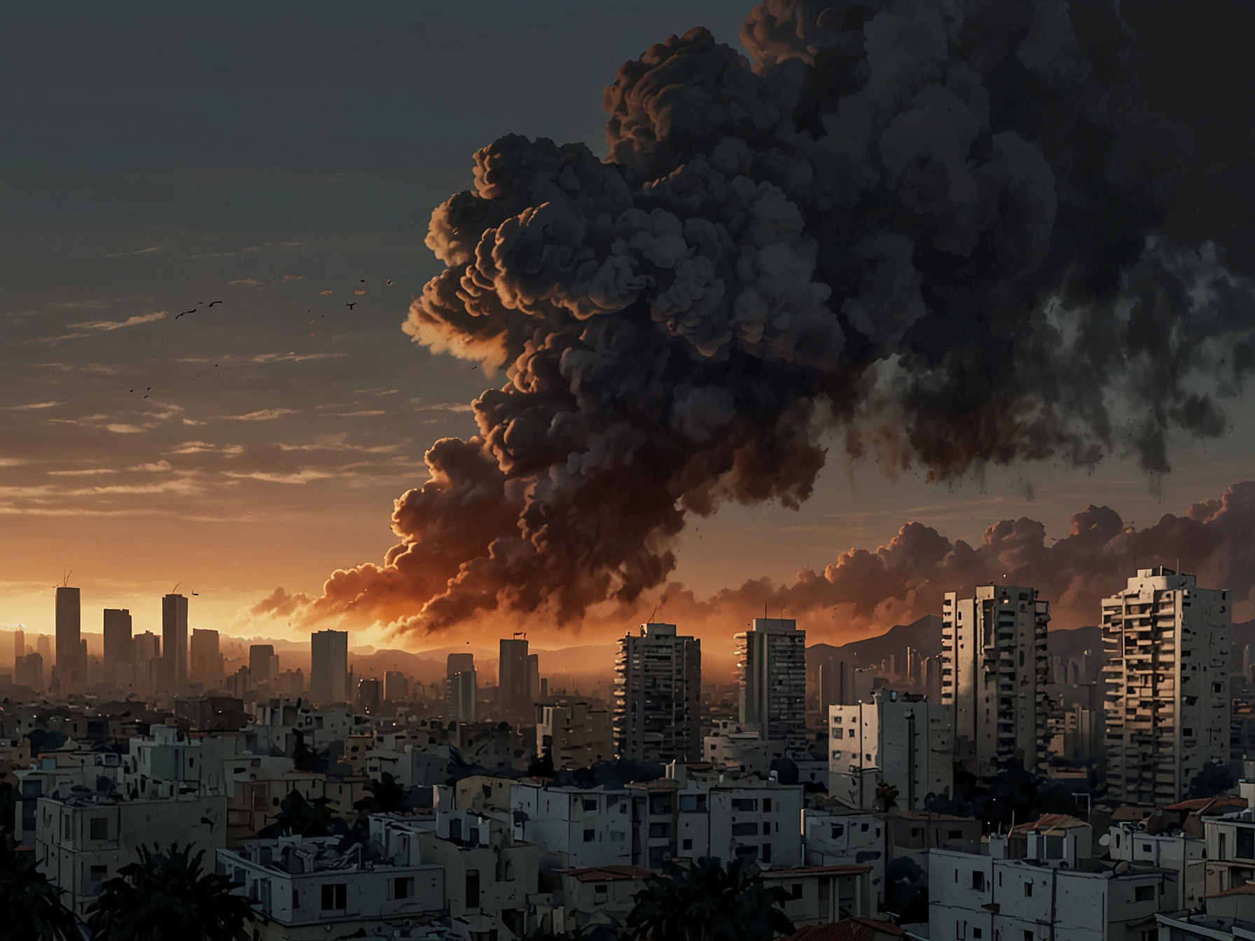 An image reflecting the devastation in Lebanon, showcasing shattered buildings and streets filled with debris, symbolizing the impact of the airstrikes on daily life.