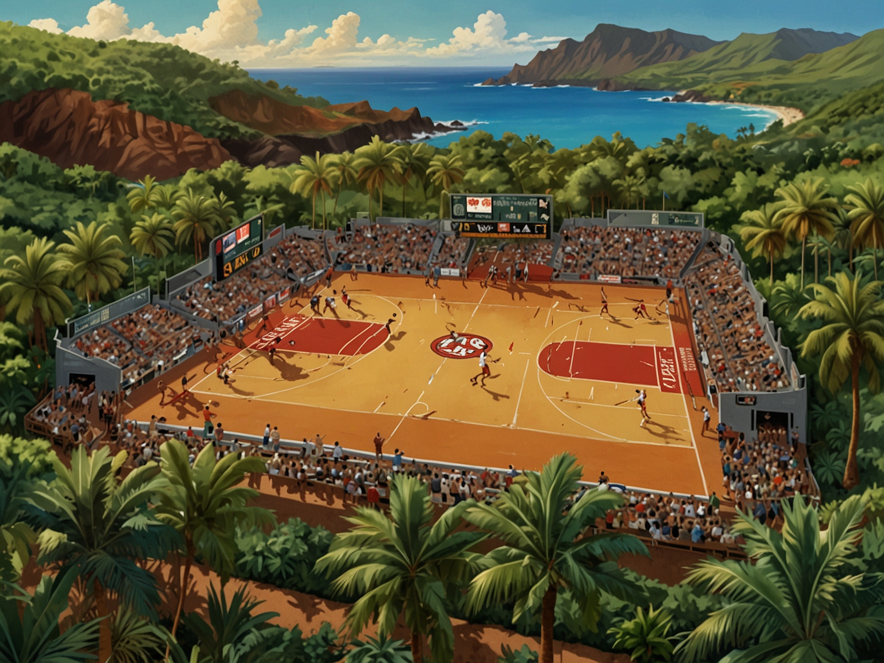 A close-up of a basketball player dribbling the ball, illustrating the intensity and focus during a crucial game at the Maui Invitational.