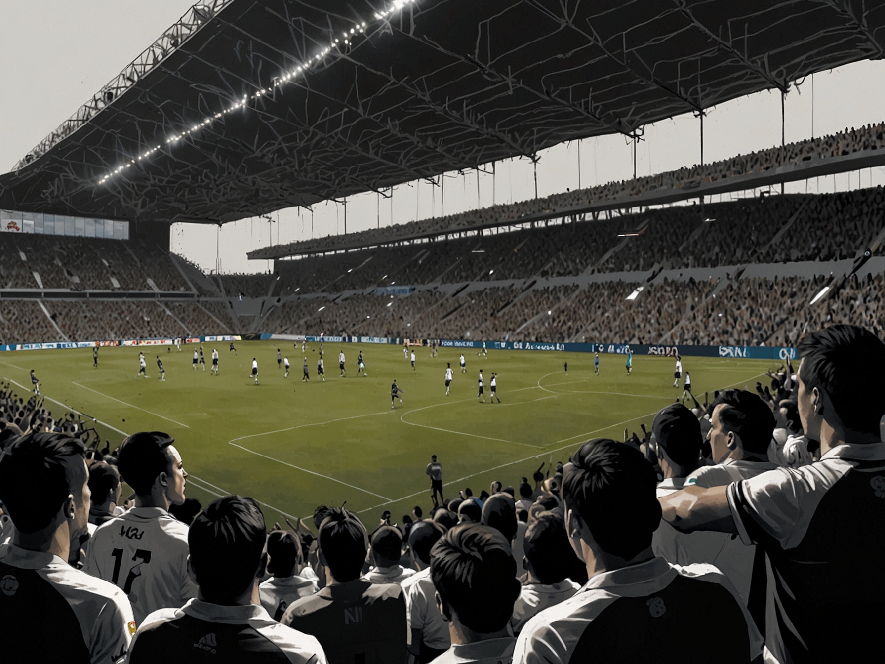 A tense moment during the match between San Martín and Gimnasia, featuring players in action as they vie for control of the ball amidst a cheering crowd at the Víctor Legrotaglie stadium.
