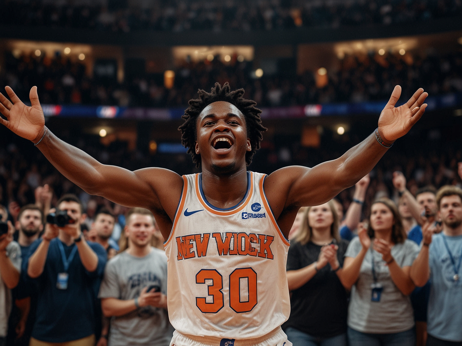 A packed arena showcases the intense atmosphere of the Knicks vs. Nuggets game, with both teams displaying passion and determination.