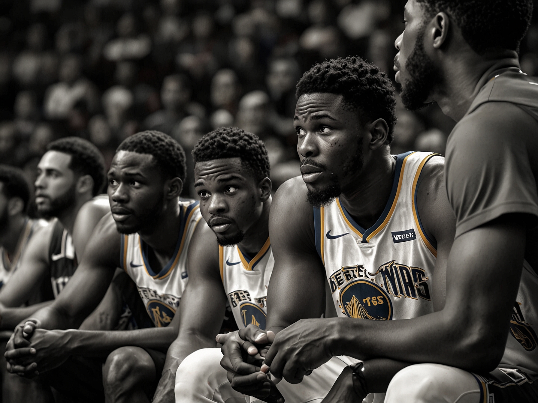 Golden State Warriors coach Steve Kerr talking to Jonathan Kuminga on the sidelines, emphasizing the coach's trust and the player's professionalism despite challenges.