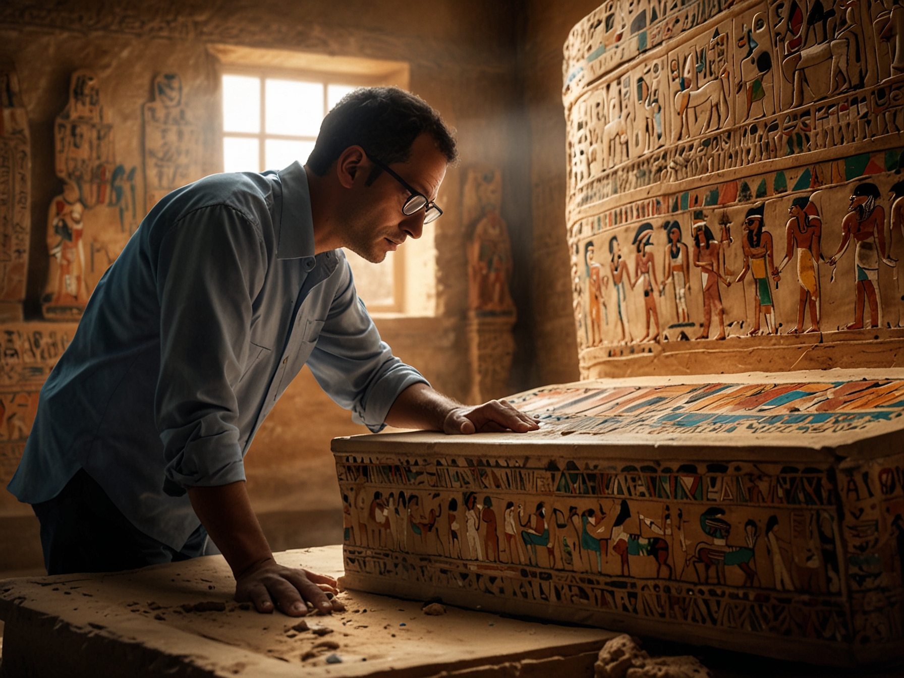 Aerial view of the Saqqara archaeological site featuring the newly discovered coffins, highlighting the historical significance and ongoing excavation efforts in this ancient burial ground.