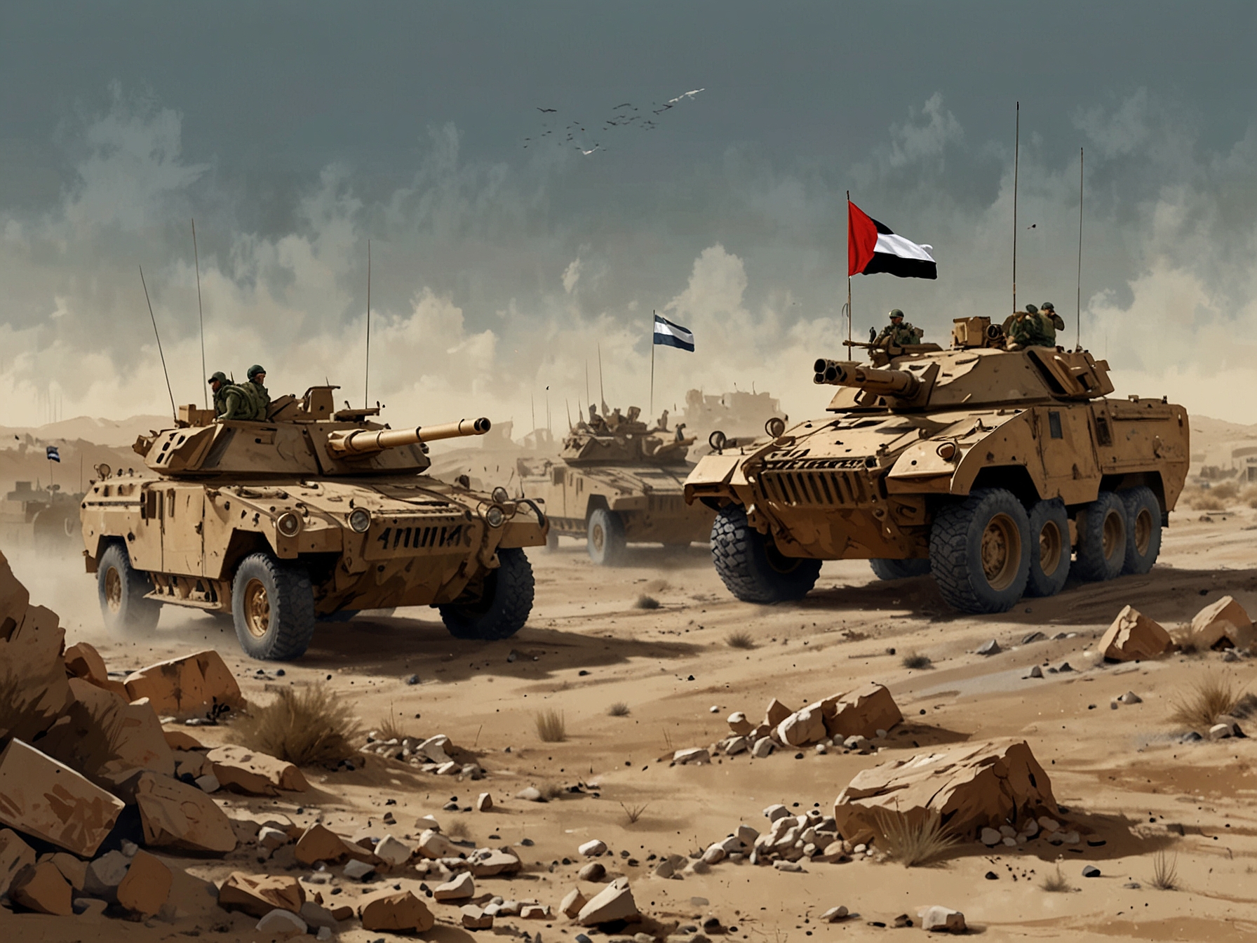 A graphic representation of the conflict zones in Israel and Lebanon, featuring arrows indicating ceasefire lines, military presence, and areas of tension, framed by images of civilians seeking peace.