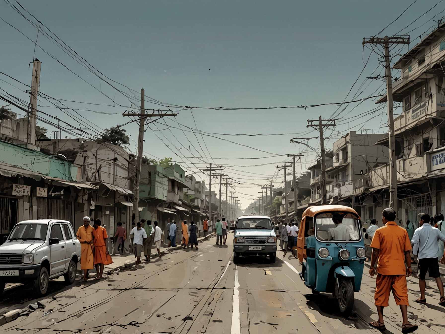 Residents of Chennai engaging in offline activities, like reading and chatting, during the power outage, reflecting the challenges and adaptations necessary in modern urban living.