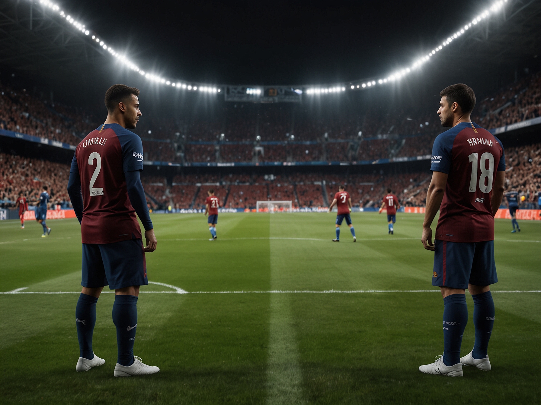 FC Barcelona fans rallying in the stands, displaying banners and flags, embodying hope and support for their team despite the loss of young talent Lamine Yamal.