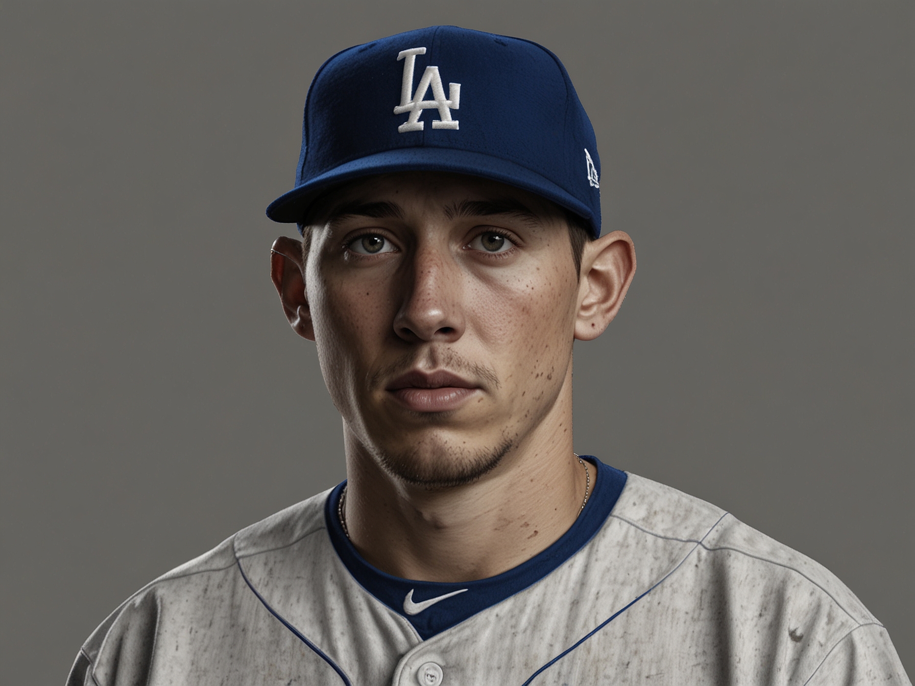 An action shot of Blake Snell in a Dodgers uniform, showcasing his intense focus on the mound during a game, illustrating his journey and potential with the team.