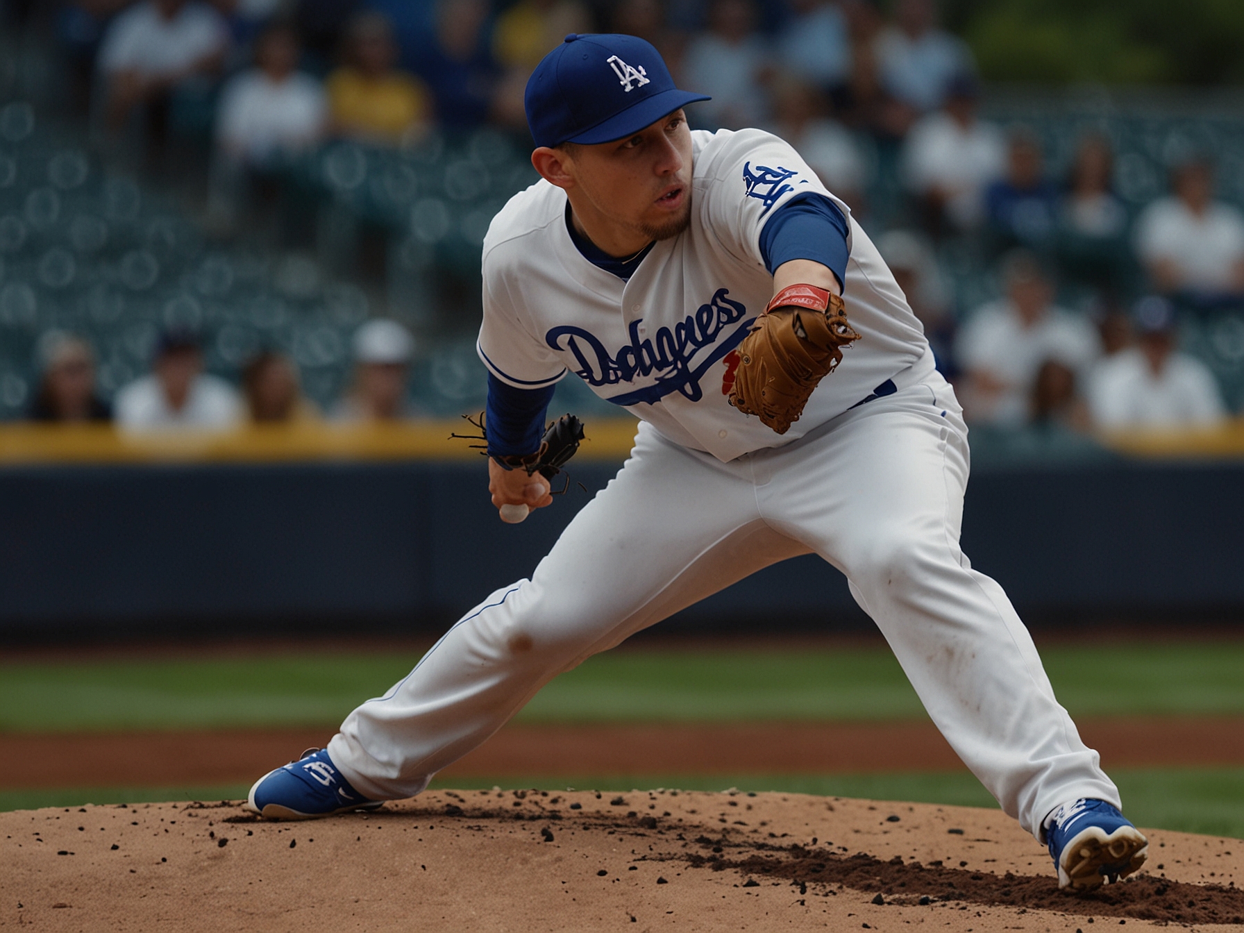 The Dodgers' logo superimposed on a backdrop of the iconic Dodger Stadium, emphasizing the franchise's ambition and Snell's integration into the team.