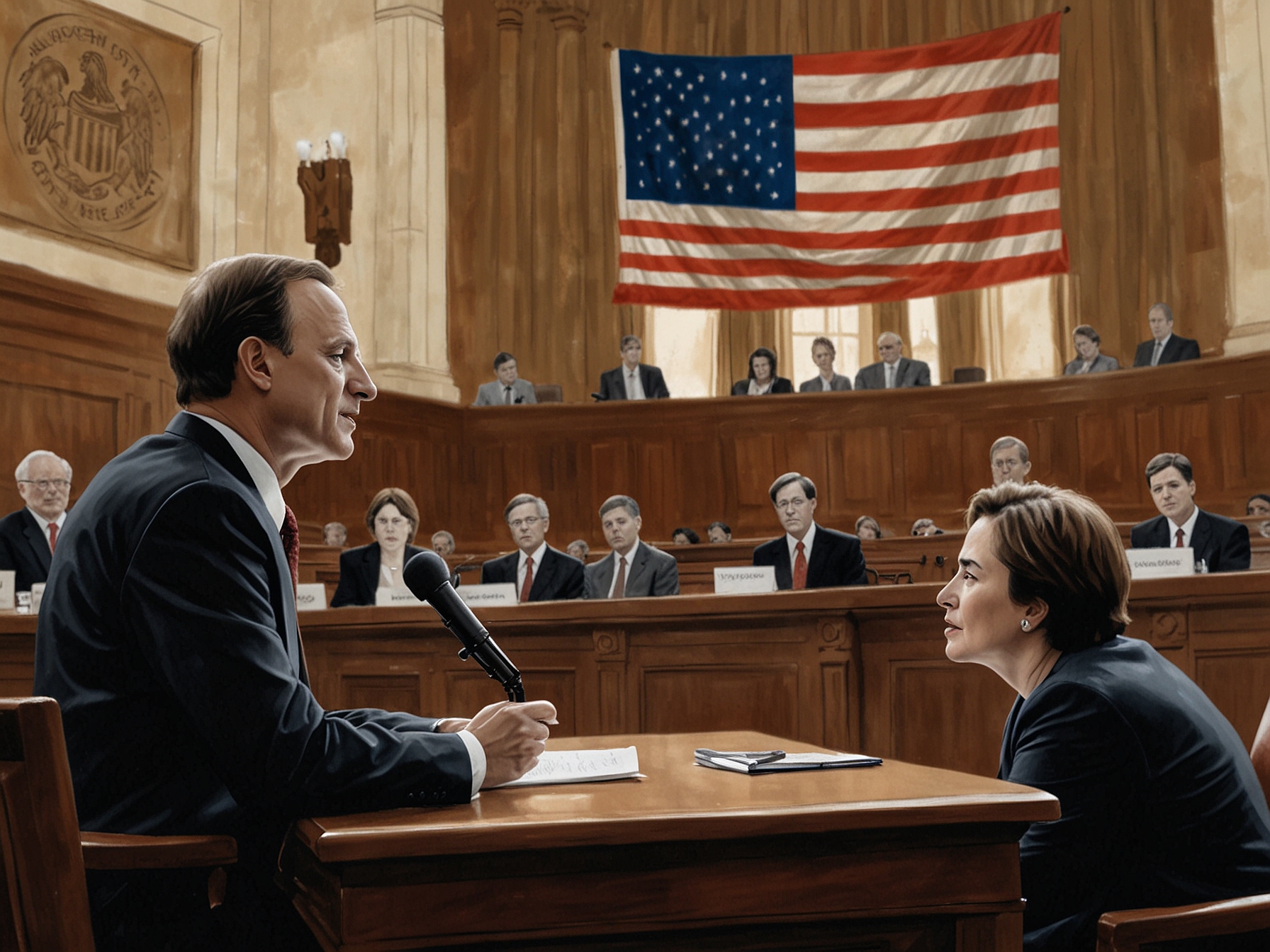 A conceptual artwork depicting two chess pieces symbolizing Justices Alito and Kagan on a chessboard, representing their strategic ideological battle over legal interpretations and rulings, surrounded by legal books and documents.