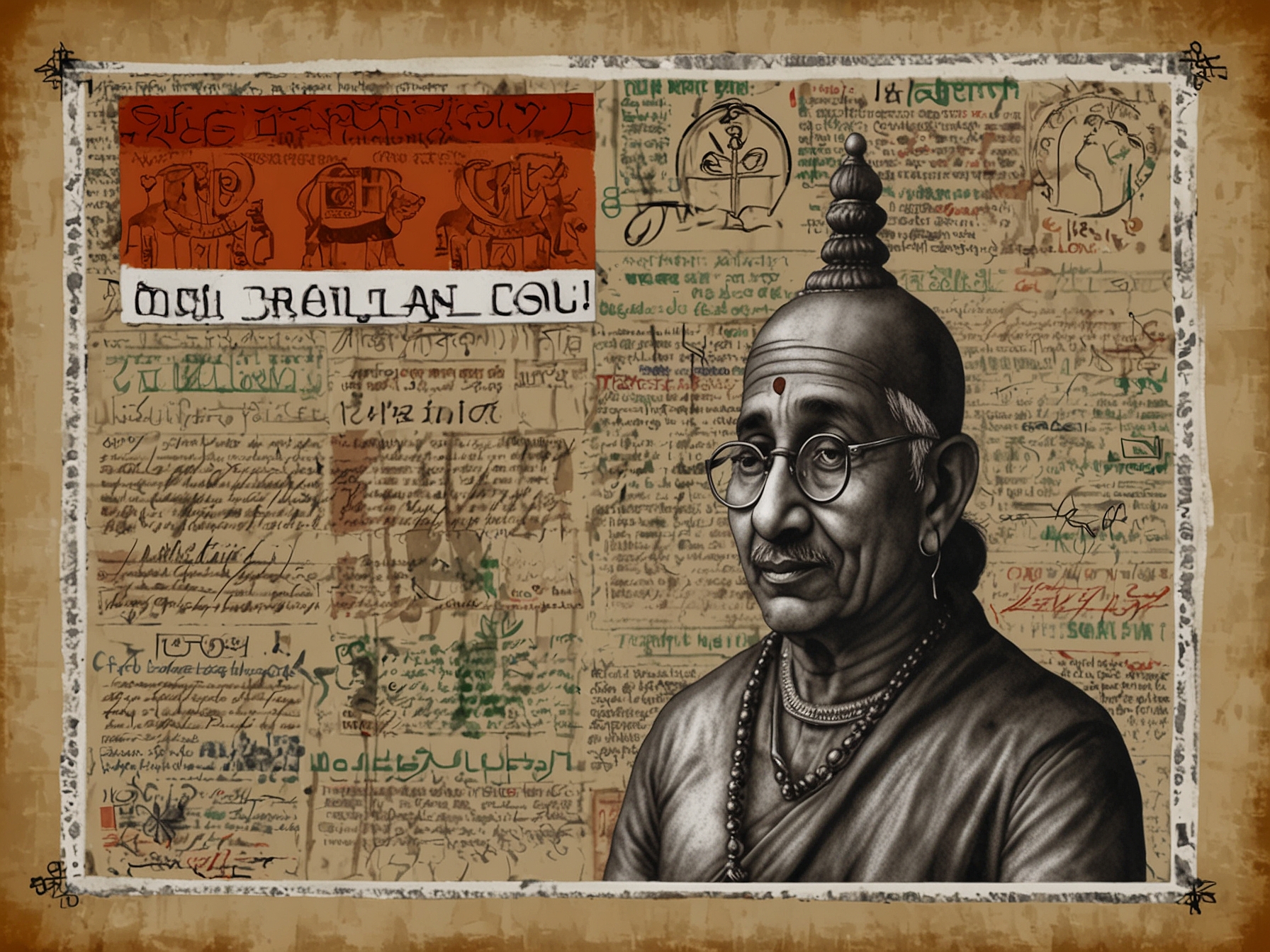 A thoughtful collage of the Indian Constitution with the words 'Socialist' and 'Secular' prominently displayed, symbolizing the foundational values of the nation amidst various cultural representations.
