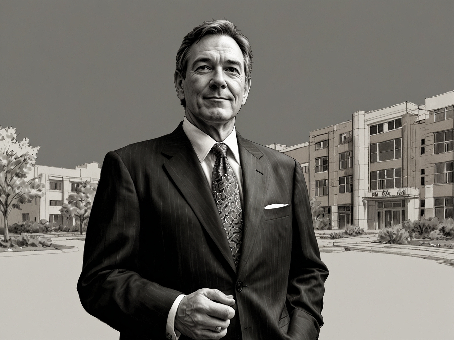 A professional portrait of Jim O'Neill in a suit, standing confidently with a backdrop of a healthcare facility, symbolizing his new role in health reform.