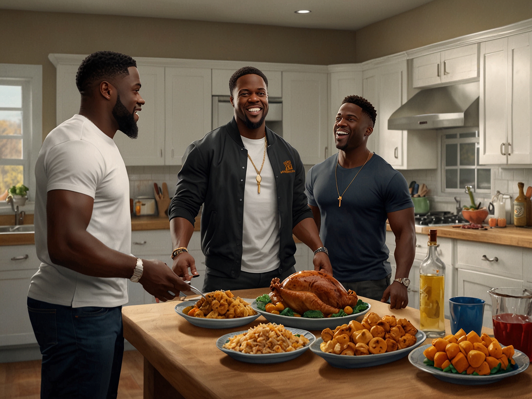 A dynamic depiction of a Thanksgiving dinner setup with Snoop Dogg and Serena Williams making guest appearances, highlighting the star-studded nature of the Mafiathon 2 stream.