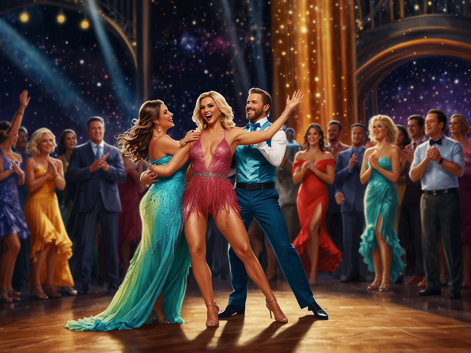 Joey Graziadei and Jenna Johnson joyfully holding the Mirrorball trophy, celebrating their victory amidst confetti and cheers, symbolizing hard work and achievement in dance.