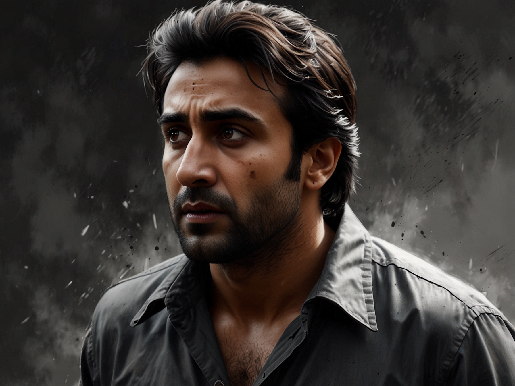 A dramatic scene from the film 'Animal' featuring Ranbir Kapoor, showcasing intense emotions and raw violence that reflect the character's inner turmoil.