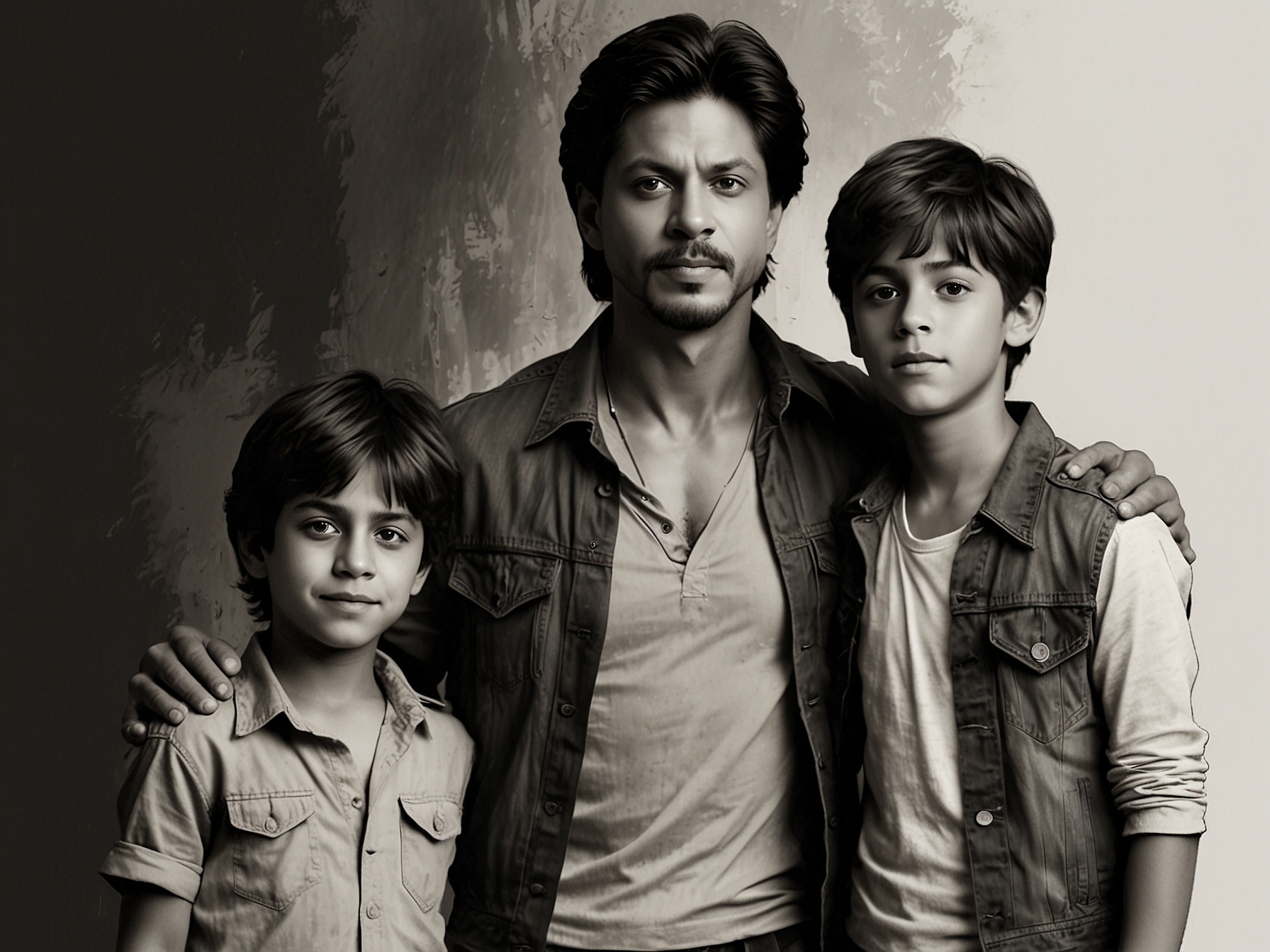 Shah Rukh Khan standing proudly with his sons Aryan and AbRam, embodying the spirit of Mufasa as they prepare to lend their voices to the animated film.