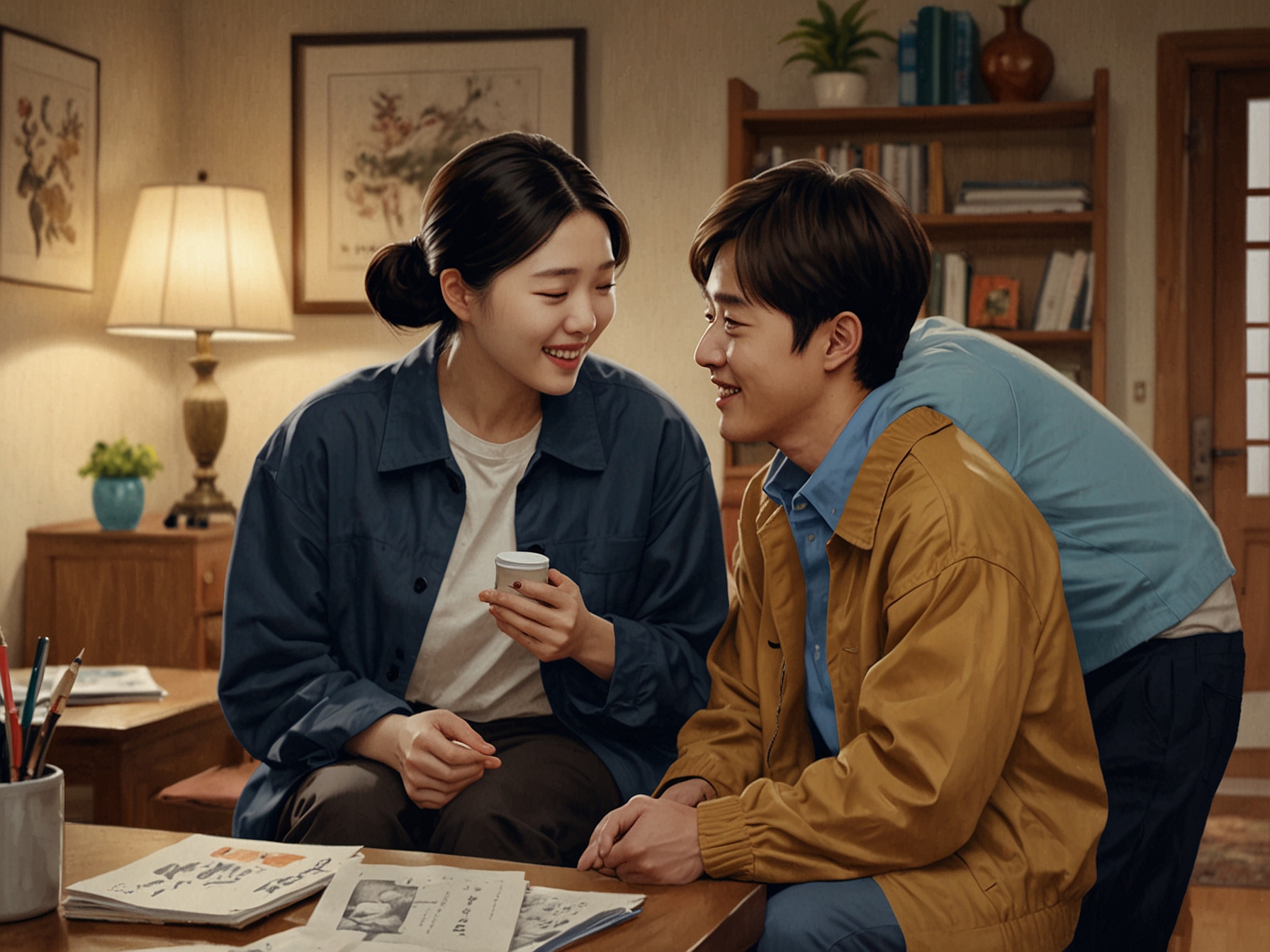 An intense moment showcasing Hae Jun grappling with jealousy as he watches San Ha and Ju Won share a tender moment, highlighting the complexities of love and friendship in the series.
