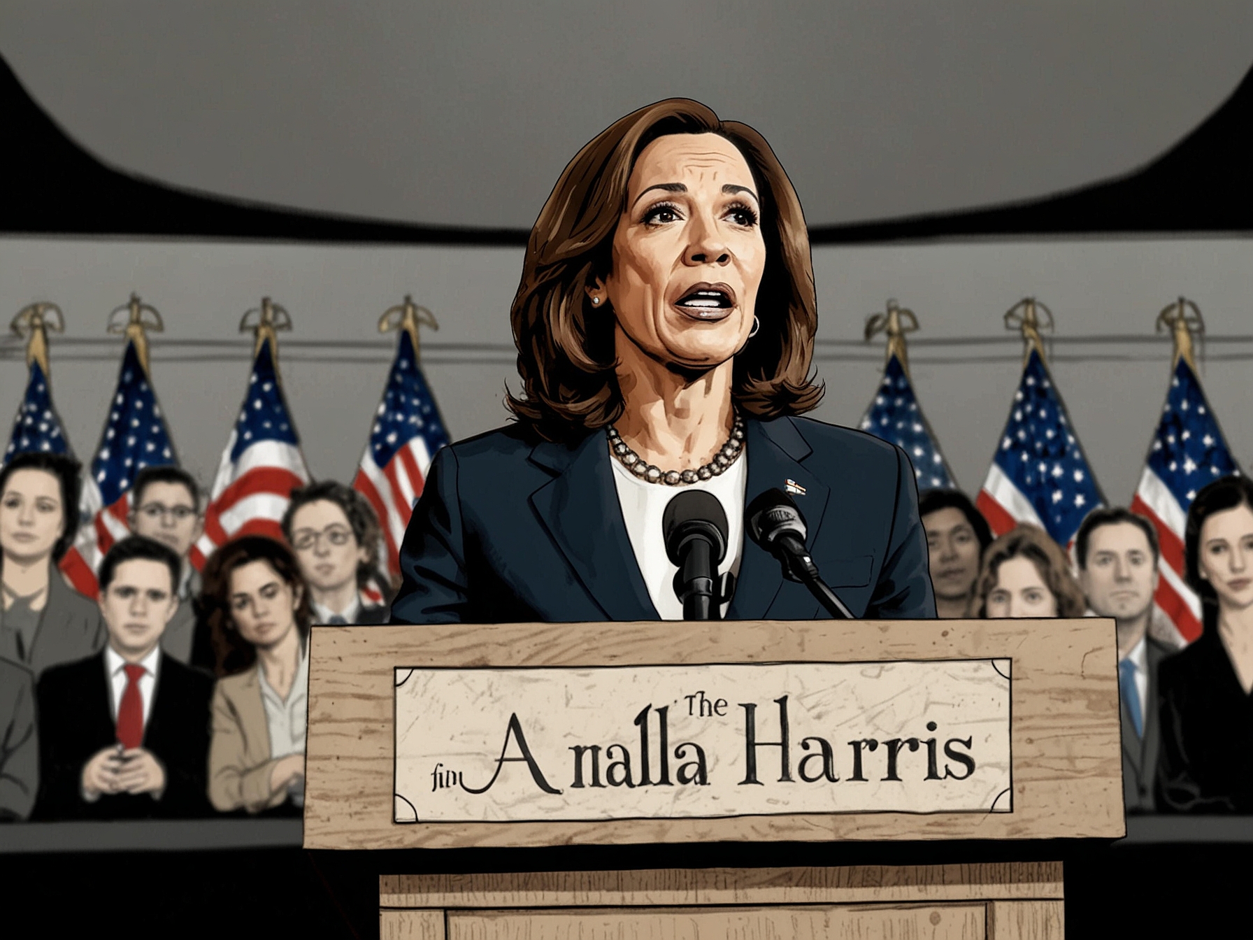 A montage of critical media headlines and images of Kamala Harris, illustrating the fallout from her campaign setbacks and the perception of weakness.