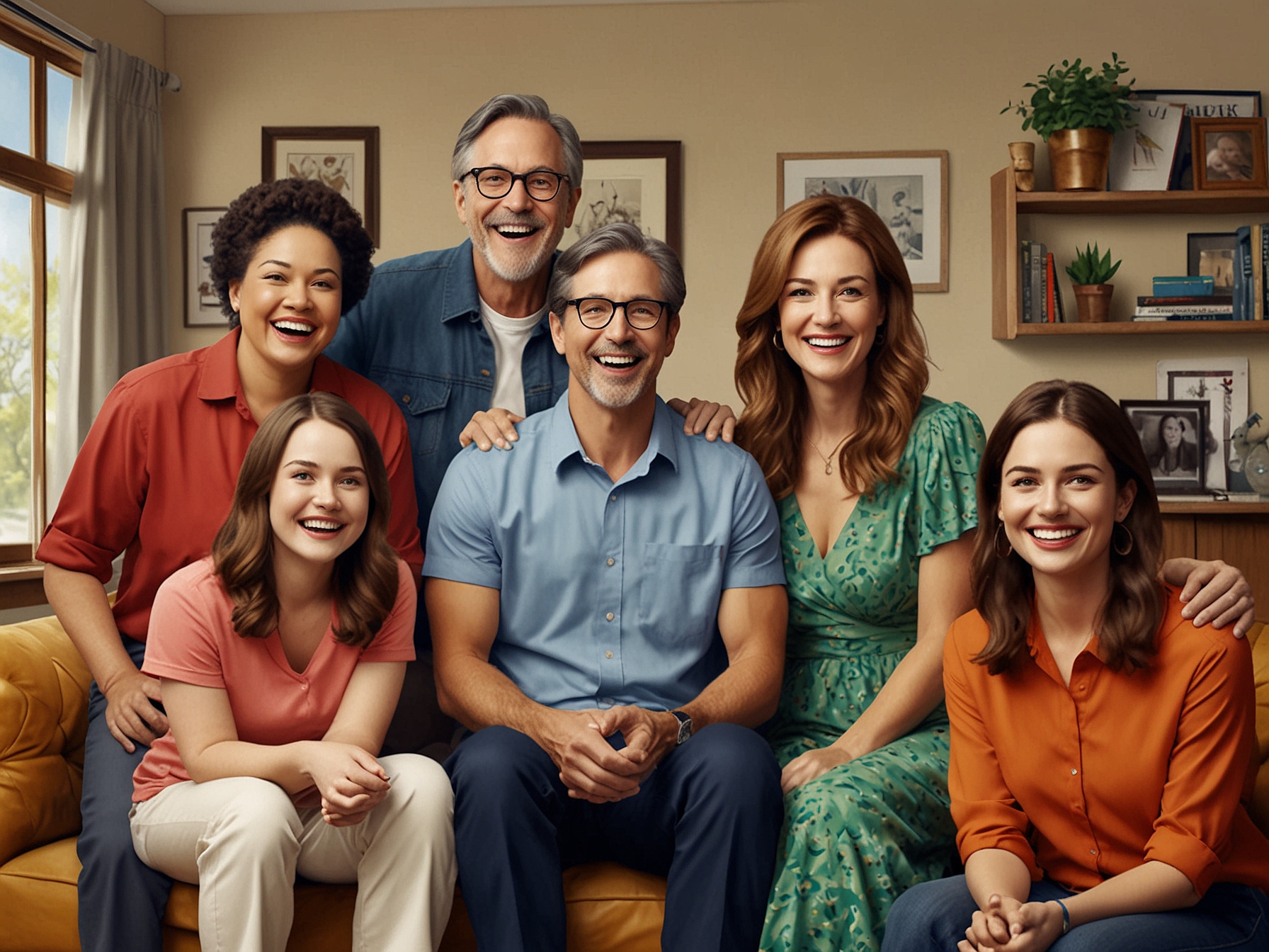 A vibrant collage featuring the main cast of 'Family by Choice' celebrating their final episode, with expressions of joy and camaraderie that capture the spirit of the show.