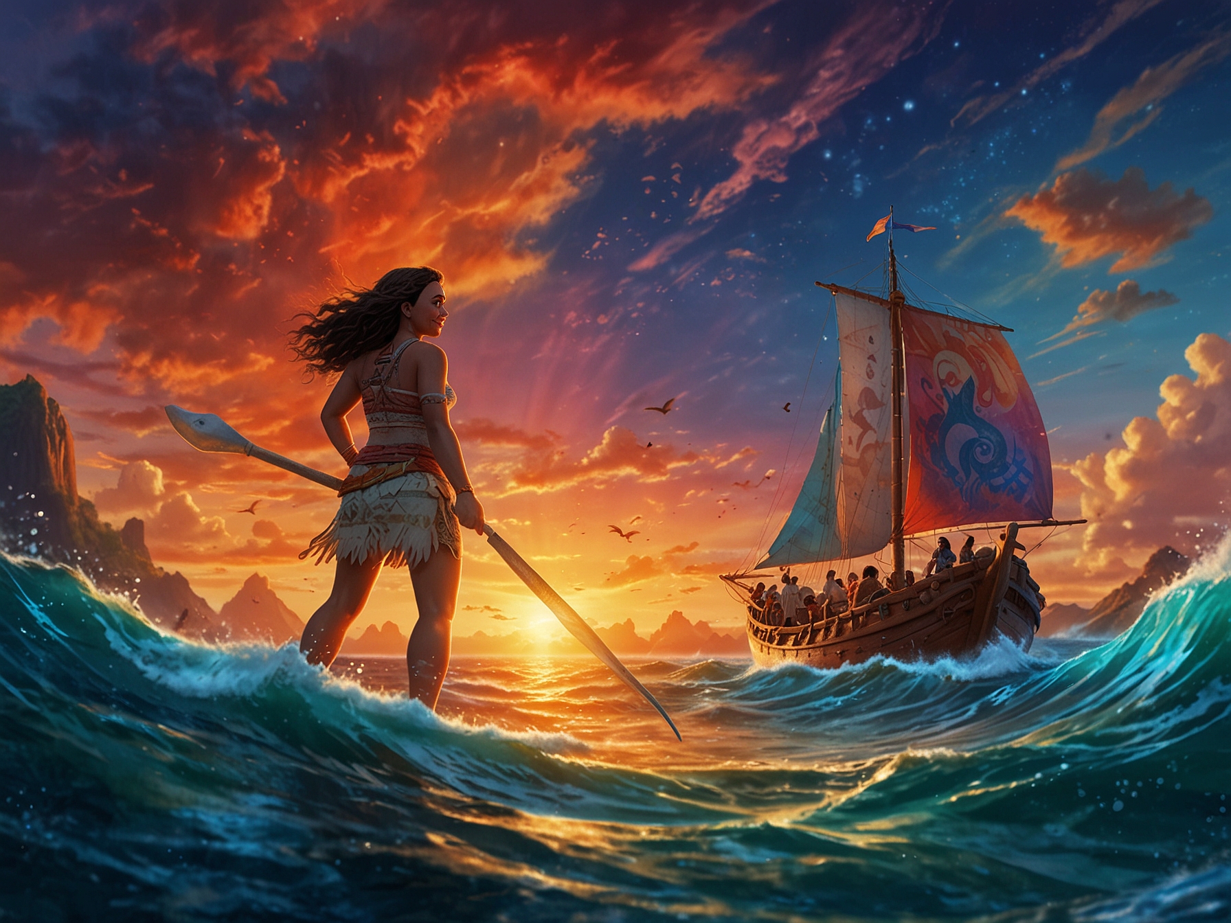 A film critic pondering in a theater filled with moviegoers, analyzing the box office impact of 'Moana 2' amid the buzz of the holidays.