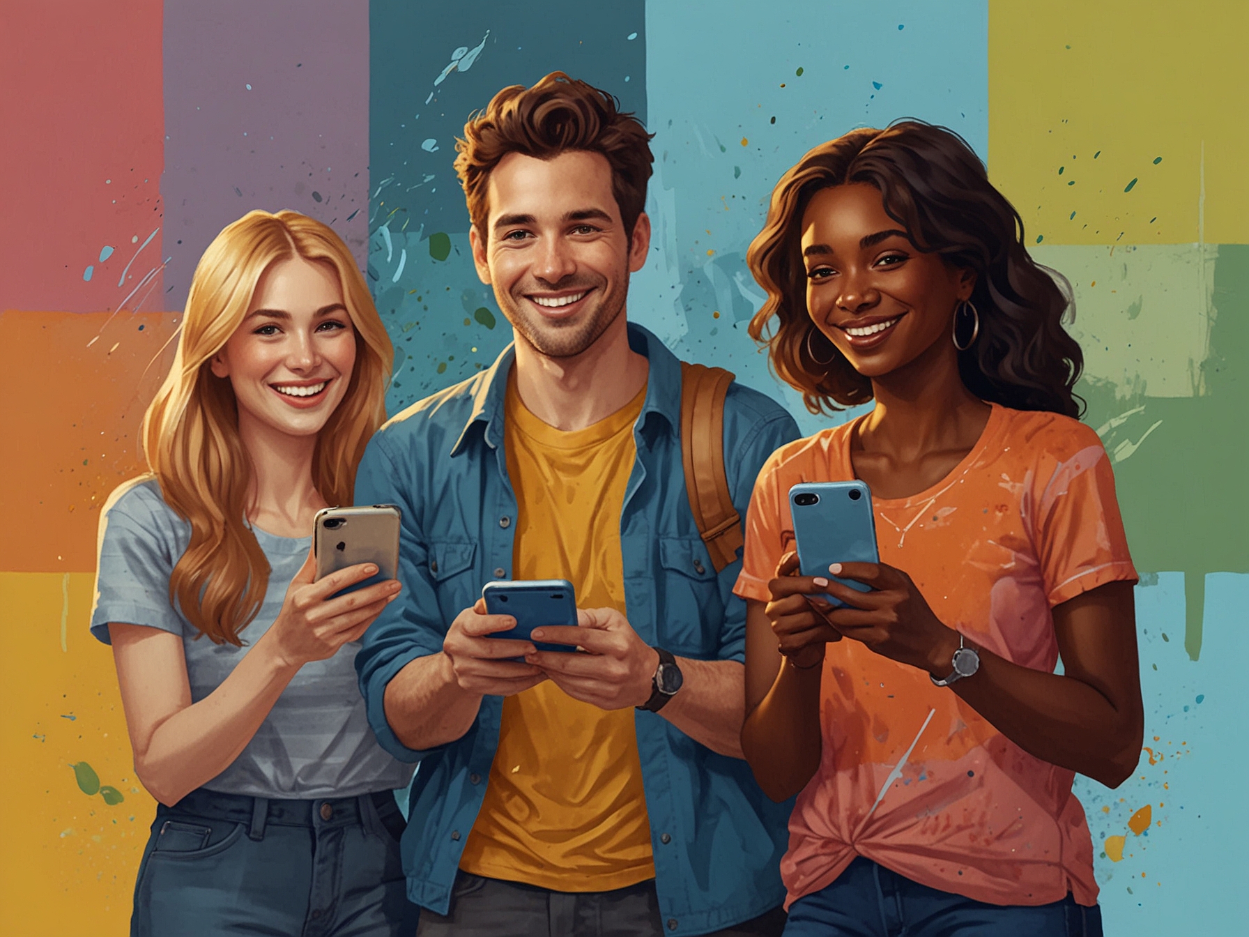 Illustration depicting a user receiving a claim link on social media, with excited expressions indicating the thrill of accessing free cash through DANA Kaget.