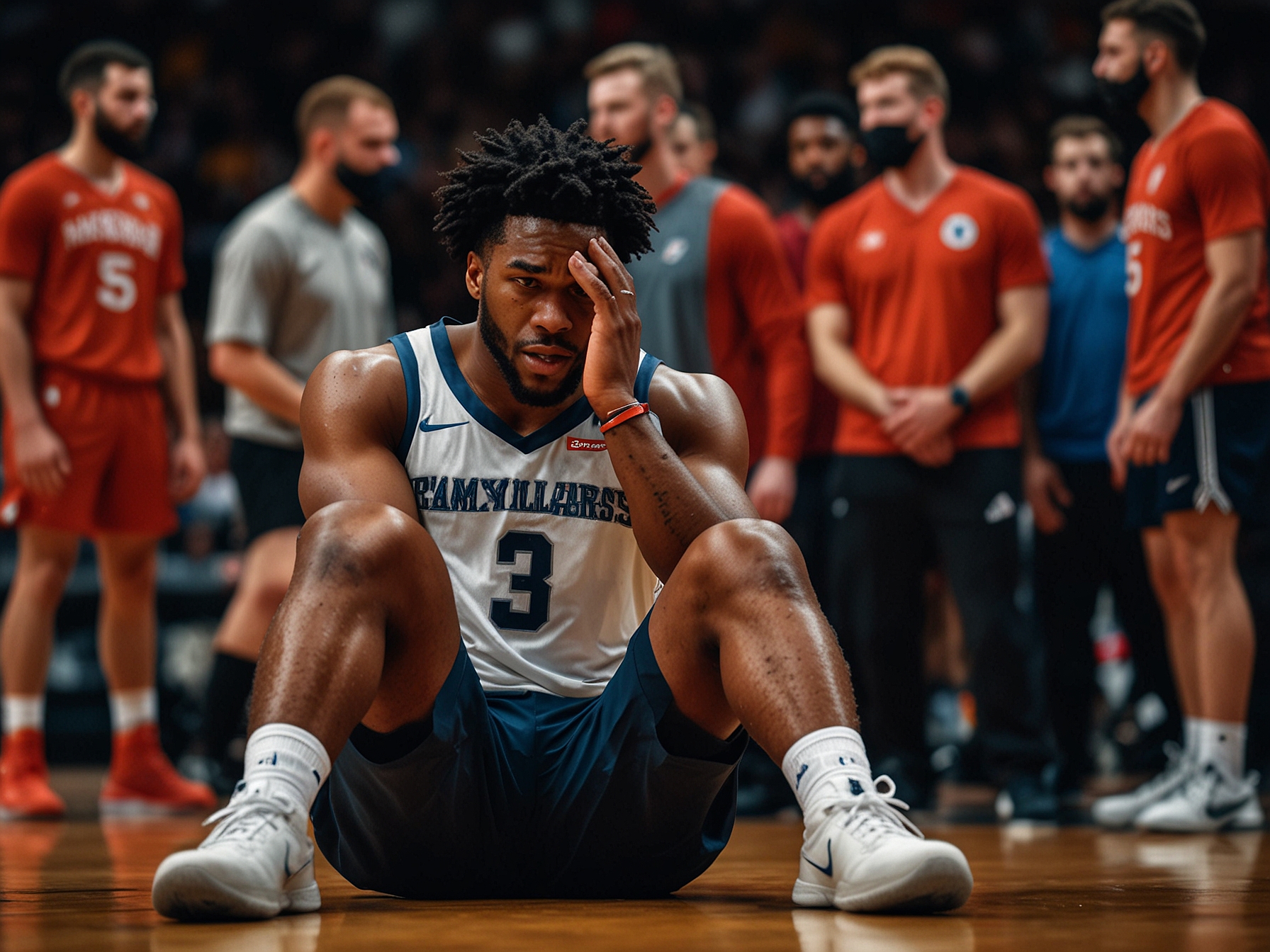 An emotional shot of the Chesapeake Energy Arena crowd in shock after Jalen Williams' injury, displaying a mix of concern and support, with fans expressing their hope for his quick recovery.